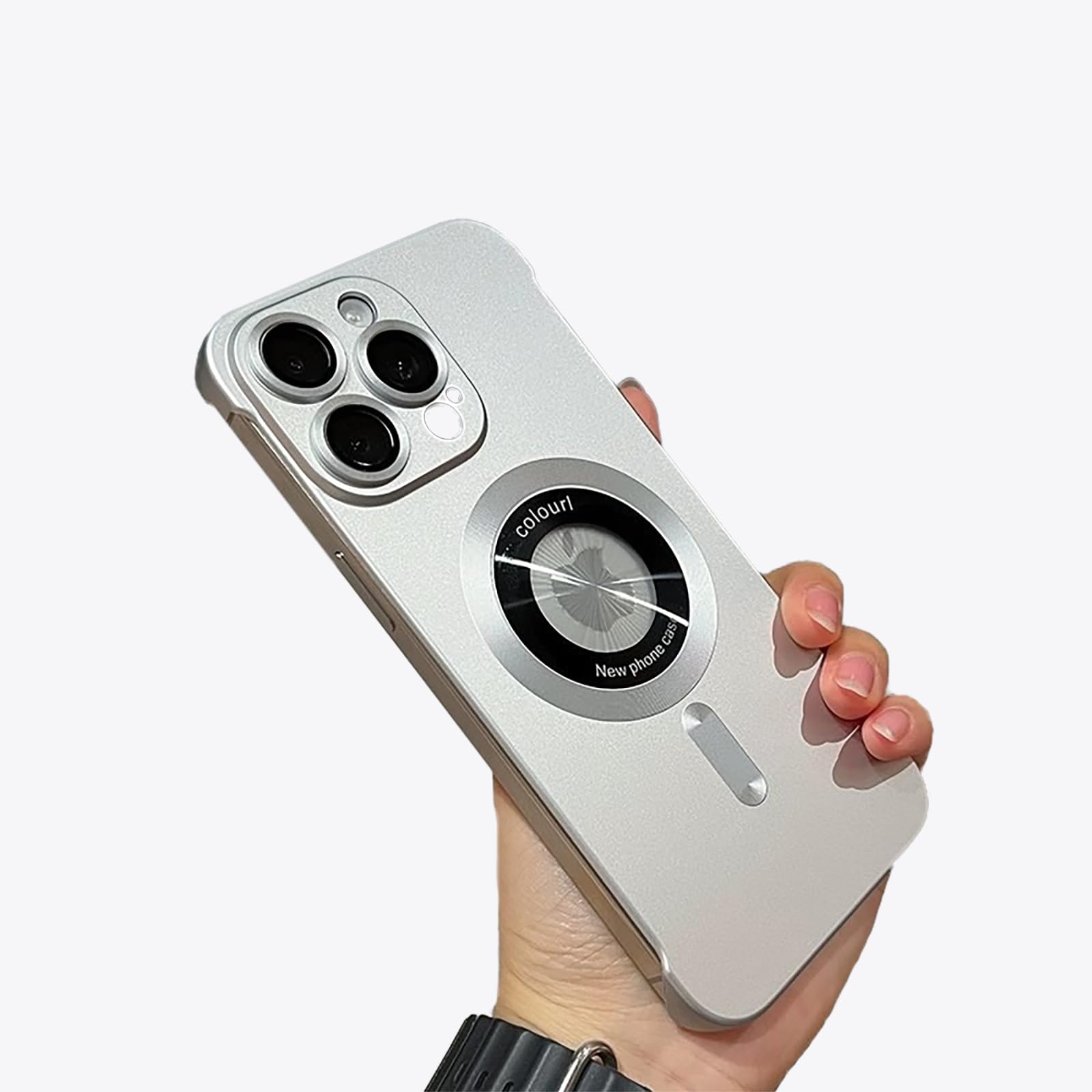 HUHUCASE Suitable for IPhone17ProMax Magnetic Mobile Phone Case, Missing Label Borderless Bare Metal Feel Mirror Protective Cover (Silver,iPhone 14)