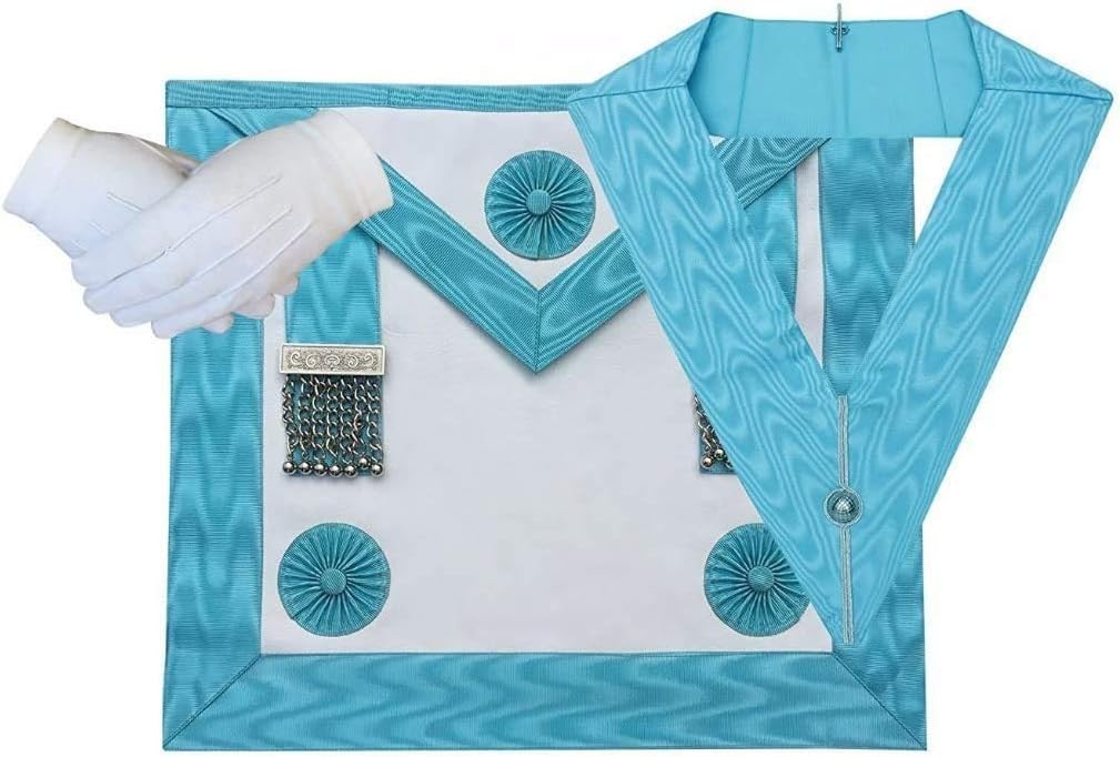 Masonic Regalia Craft Master Masons MM Apron, Officer Collar & Gloves Set | English Regulation Freemason Regalia