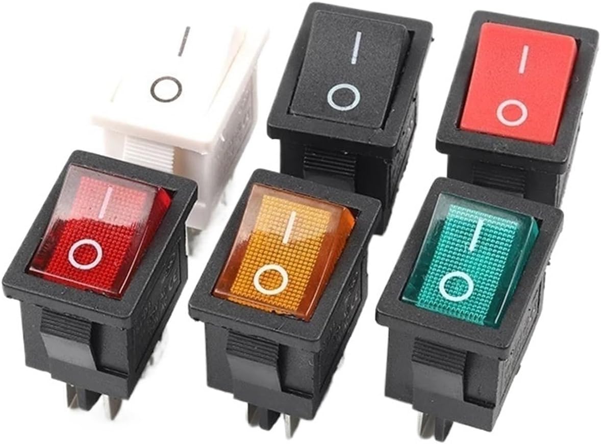 5 Pieces KCD1 6A/250V AC 10A/125V 21 * 15mm 4-pin Rocker Switch ON-Off(with Green Light)