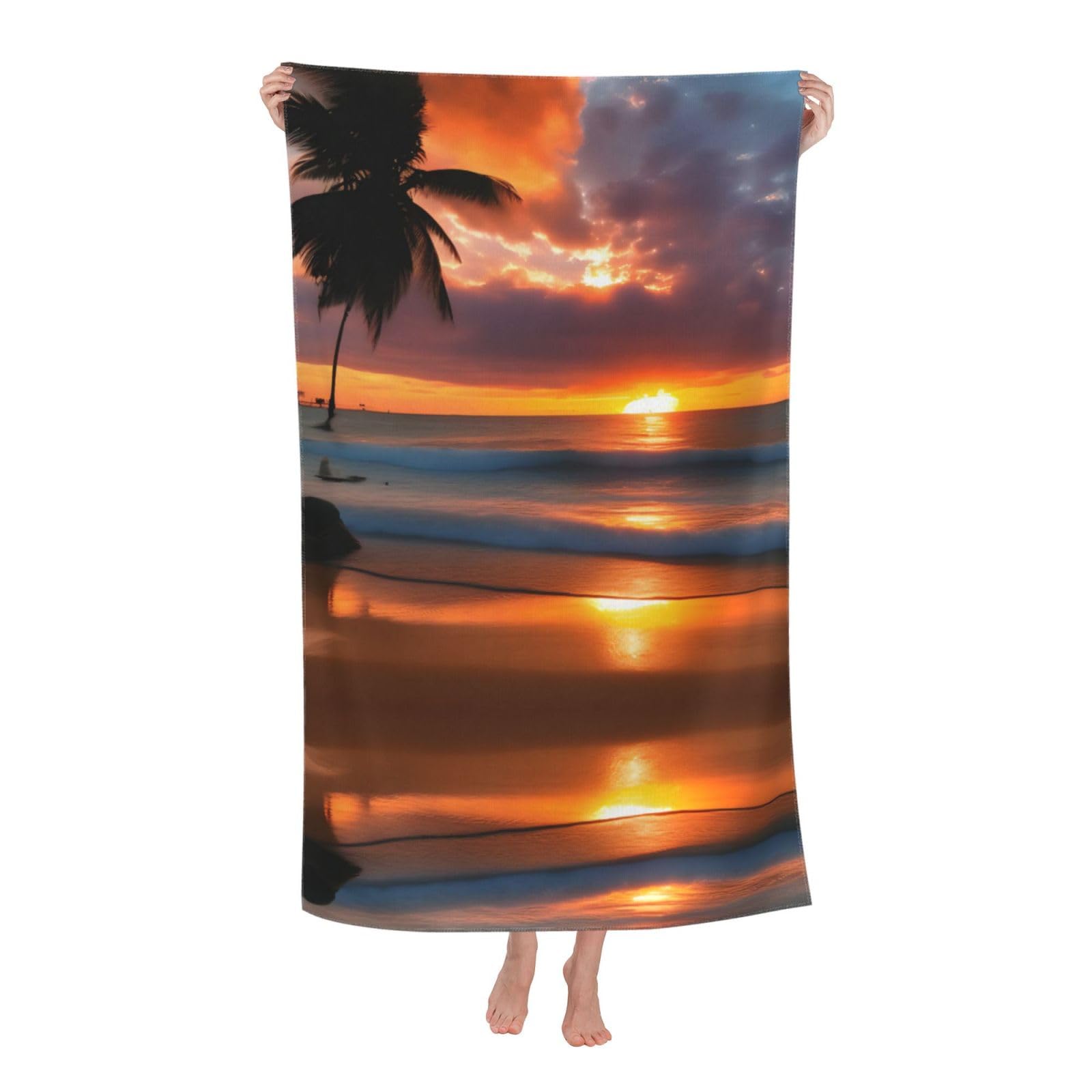 NImongt Sunset Beach Print Oversized Adult Beach Towel For Travel Weekend Getaways Festivals Camping Trips