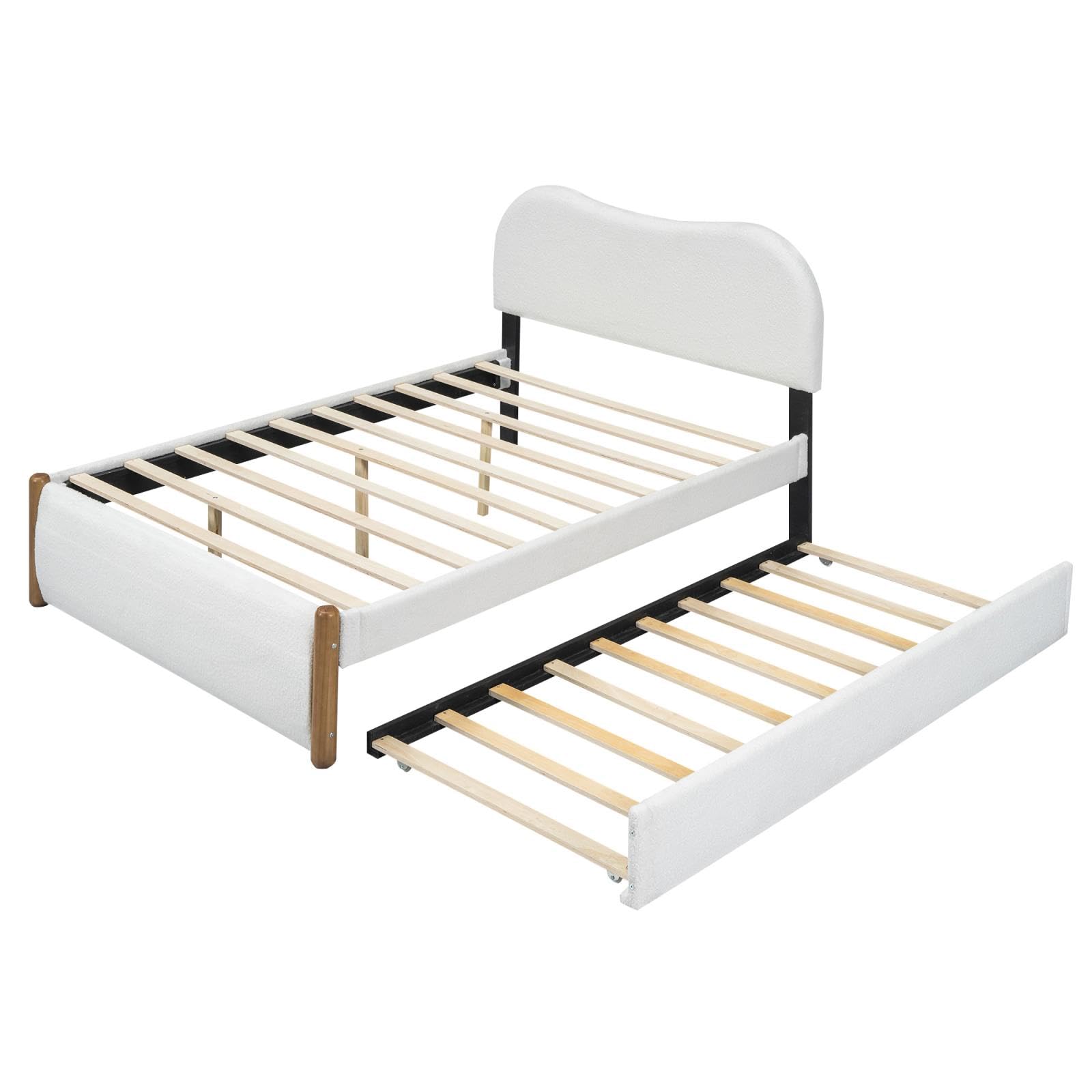 Sweiko Lit Plat 140 * 200cm, lit rembourré en Bois avec lit gigogne Pratique, Cadre de lit pour Enfants,lit Adult Double