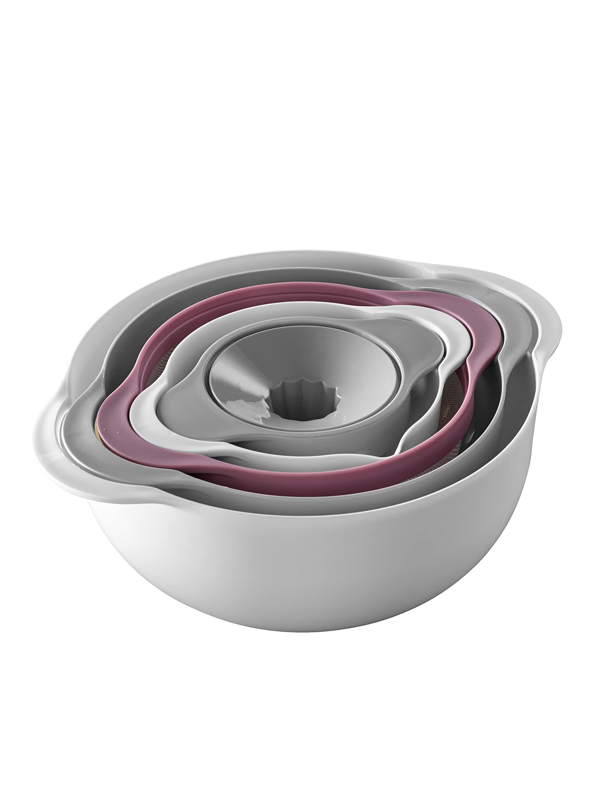 Zeller 26492 Multifunktions-Küchen-Set, 5-tlg., Kunststoff, Ø 31,7 x 12,5 cm, weiß/grau/beere
