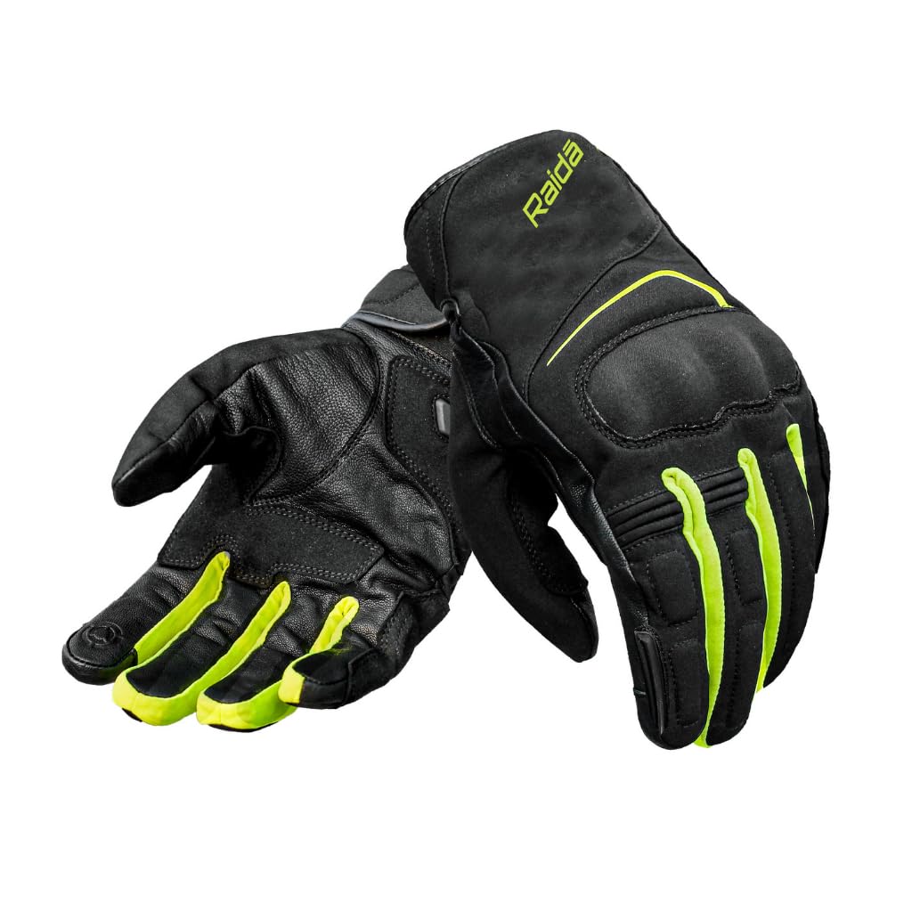 Raida AQdry Waterproof Riding Gloves | Warm & Dry Comfort | Touchscreen Access | Visor Wiper Included | Winter & Rain-Ready | All-Terrain Motorcycle Gloves (XS, Hiviz)-image-2