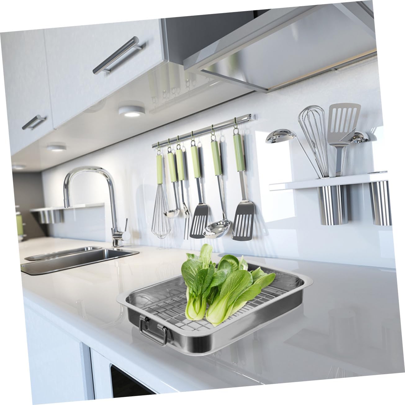 Unomor Sturdy Stainless Steel Rectangular Baking Pan Tray Rack Ovenware Tray Baking Dish Easy to Clean and Store