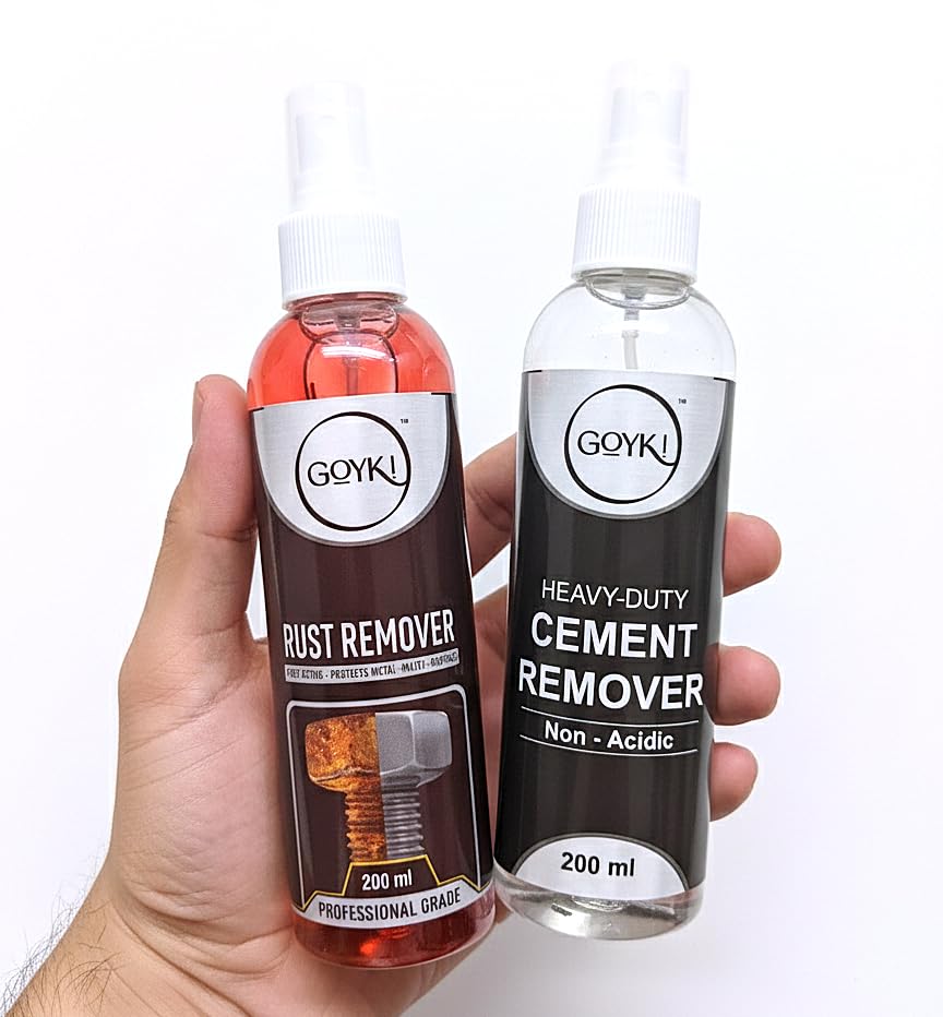 GOYKI Rust Remover Spray + Cement Remover Spray Combo (200 ml + 200 ml) | Heavy-Duty Rust & Cement Stain Cleaner | for Cars, Bikes, Tiles & Metal Surfaces
