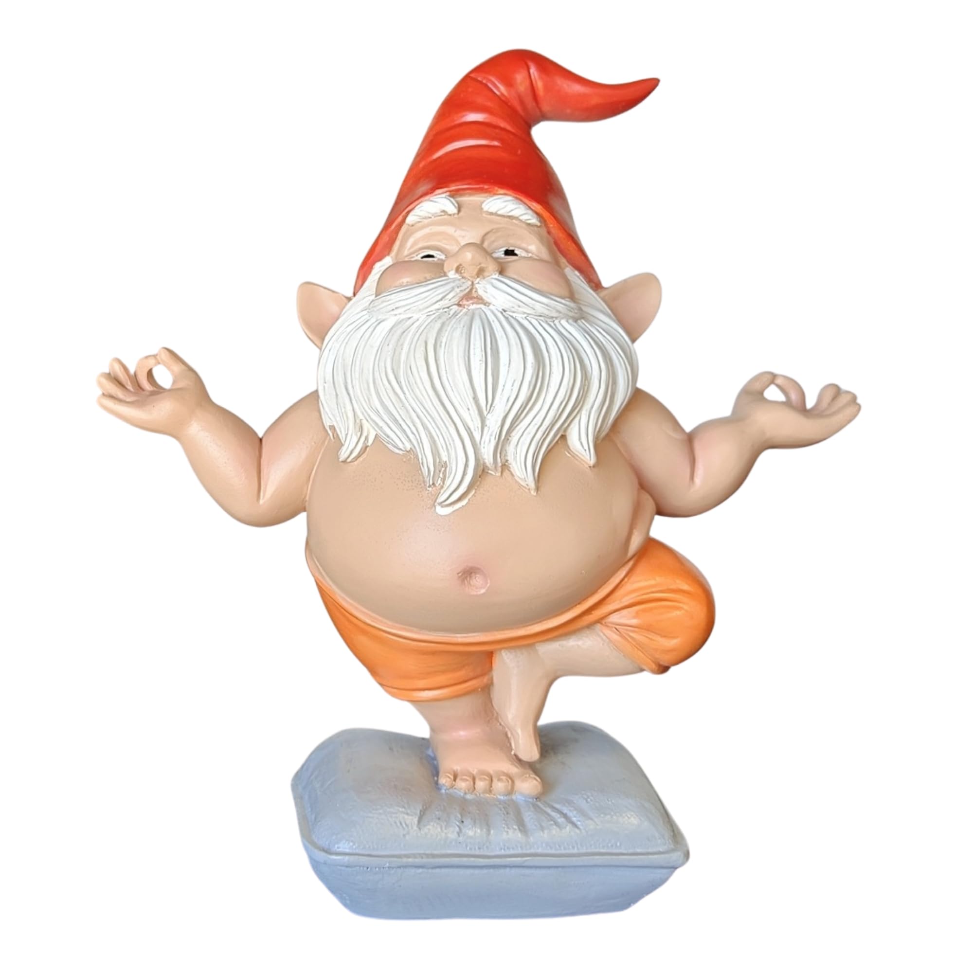 Vyxara Zen Yoga Gnome Statue – Handcrafted Resin Meditation Gnome on Pillow, Tree Pose, Relaxed Expression – Weatherproof Indoor Outdoor Garden Decor,