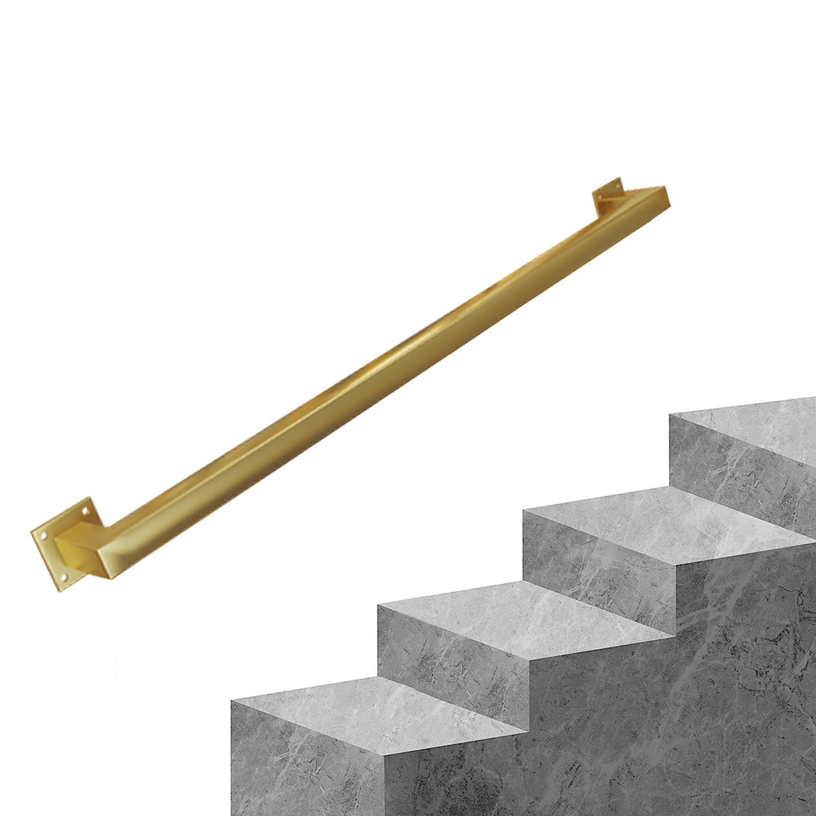 Attrex Gold Stairs Banister Handrail Black/White/ Square Pipe Balusters, Handrails For Staircase For Outdoor Steps Or Indoor Stairs Railing, Metal Wrought Iron Wall Support Rod(,18Ft/540Cm)