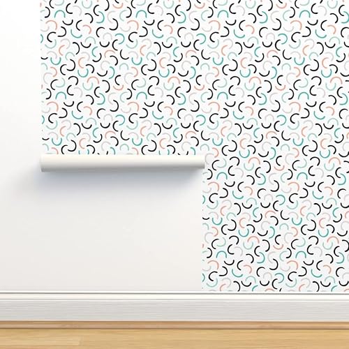 Miniatura 4 de Spoonflower Peel & Stick Wallpaper 12ft x 2ft - Abstract Circles Mint Coral Geometric Scandinavian Memphis Style Circle Pastel Custom Removable