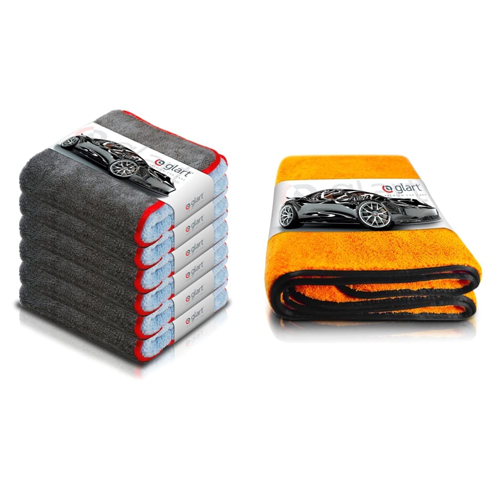 Glart 471PP6 6er Set Mikrofasertücher, 60x40 cm & 44WG Watergate super saugfähiges Auto Mikrofasertuch-Trockentuch, 60x90 cm, orange, 1 St. Microfasertuch f. Autopflege