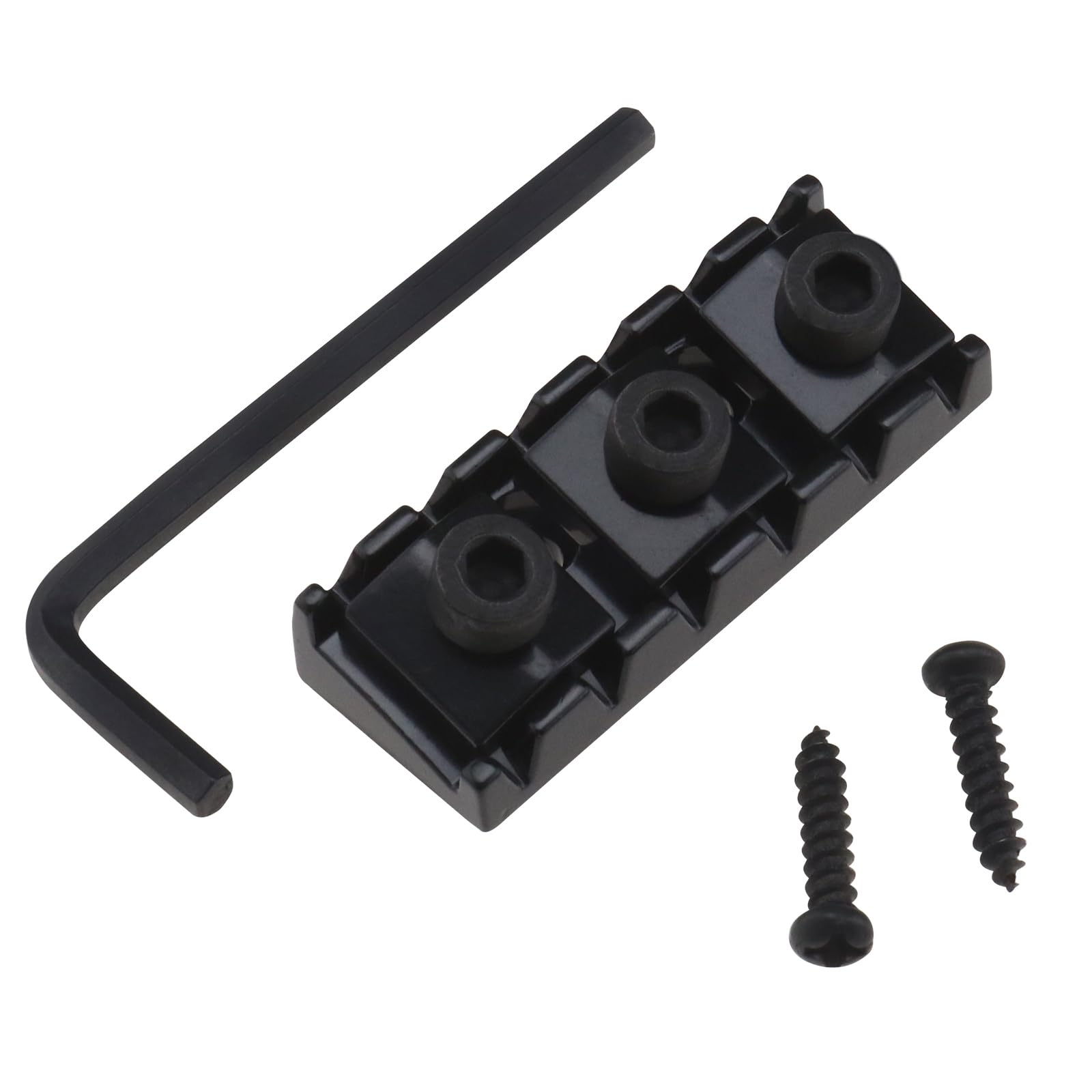 YINETTECH 42mm Guitar Metal String Locking Nut with Mounting Screws and Wrench Compatible with FLOYD ROSE Tremolo Double Locking System Black
