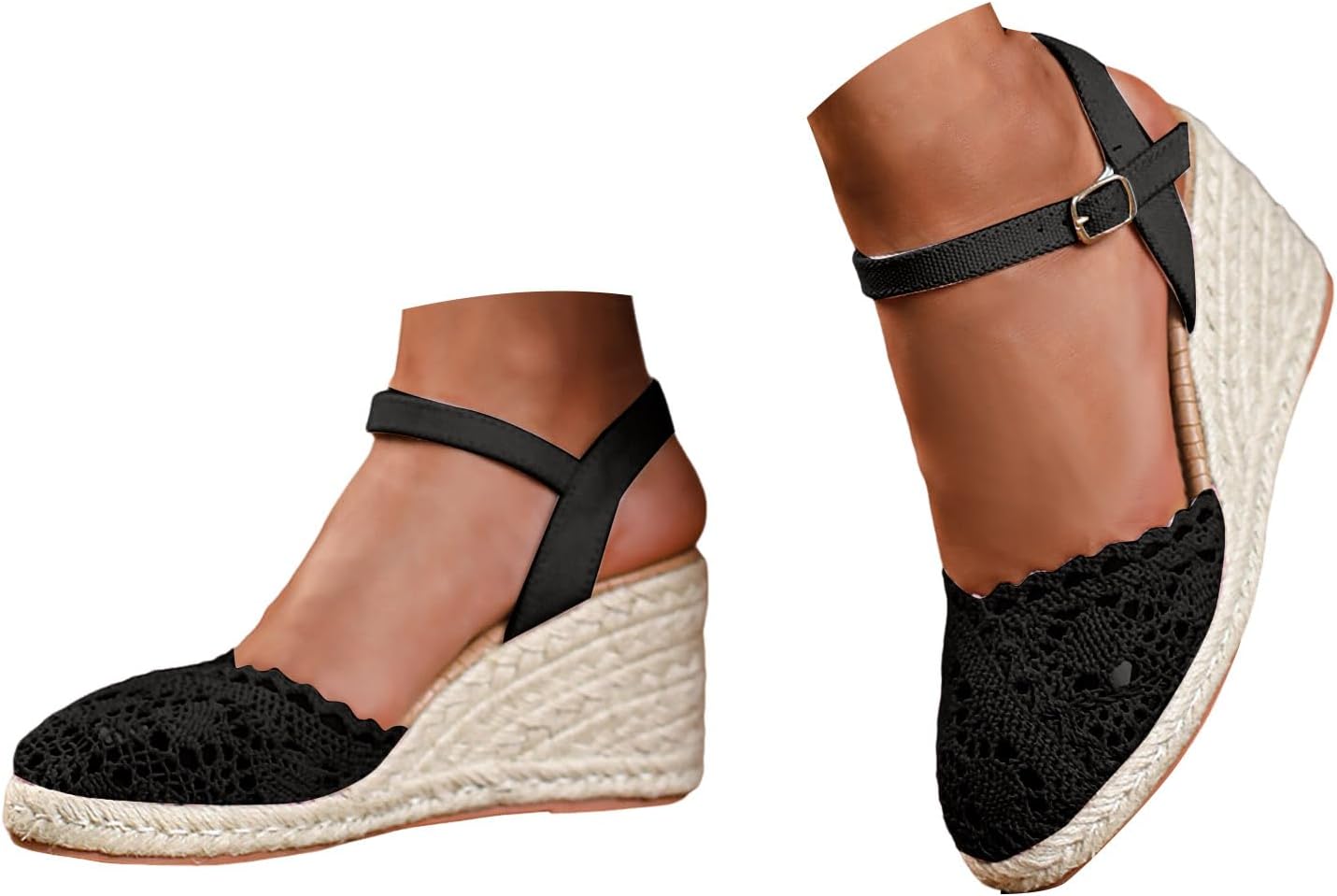 Espadrilles Closed Toe Wedge Sandals for Women Ankle Strap Espadrille Braided Heels Platform Wedge Sandals Comfortable Arch Support Bohemian Woven Orthopedic Beach Walking Summer Dressy Shoes