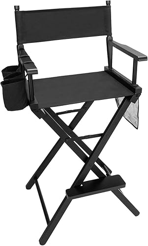 mefeir Silla de director mediana y alta de 24 pulgadas de altura, maquillaje de artista plegable con cubierta de repuesto, bolsas laterales de