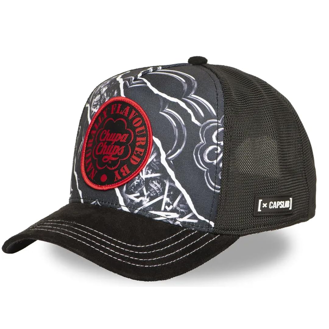 Capslab | Czarna Czapka Trucker | Model CC3 NIG Chupa Chups | Dla Dorosłych | Oryginalny, Retro i Urban Design | Regulowane Zapięcie i Oddychający Panel Siatkowy | Idealna do Aktywności Na Świeżym