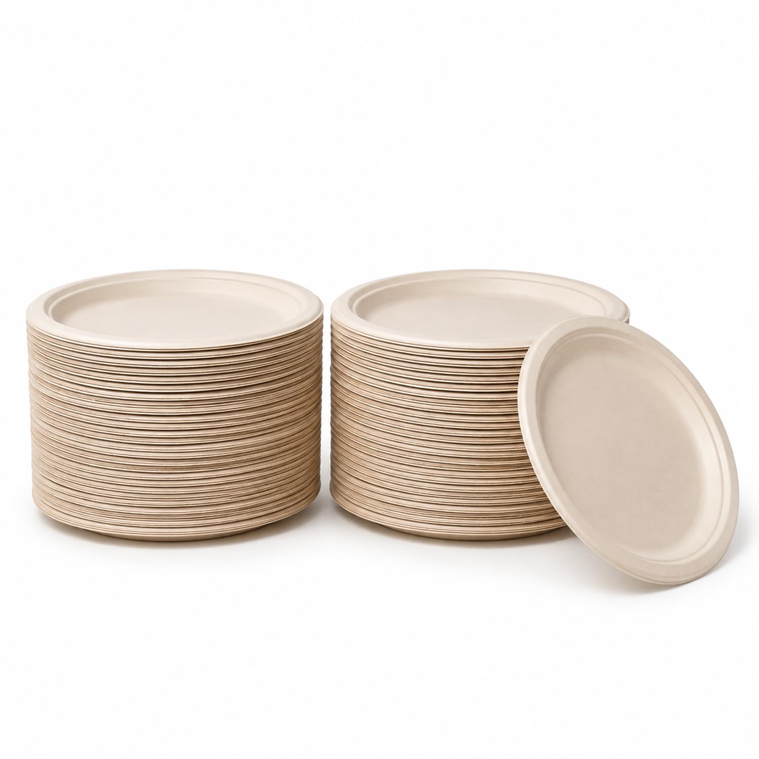 Bonkaso 7 Inch, Pack of 100 Bagasse Disposable Round Plates (Beige)| Eco-Friendly Sugarcane Paper Plates | Biodegradable, Compostable & Sturdy | Ideal for Snacks, Desserts, Parties, Weddings & Events