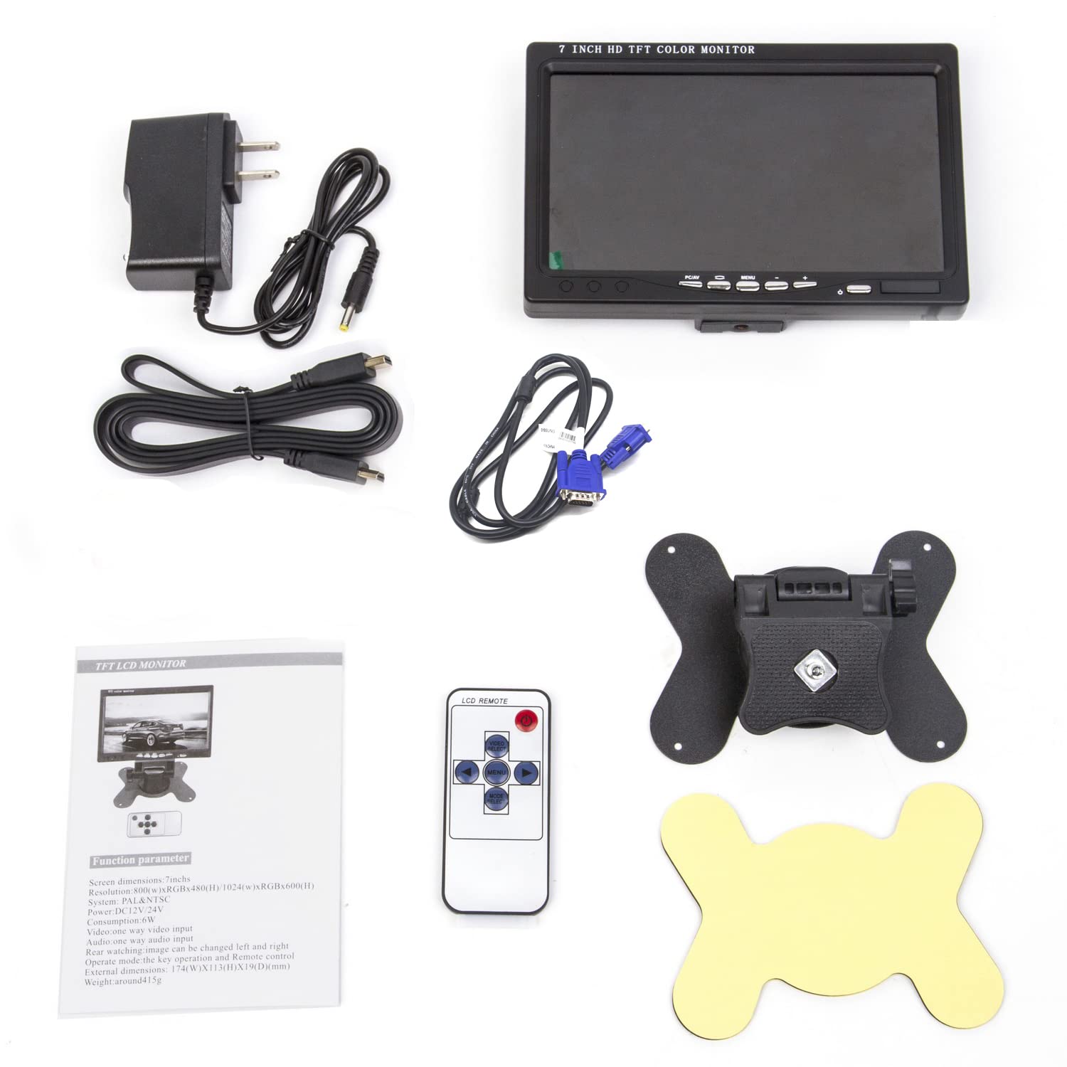 Mini moniteur portable HDMI 7" HD 1080P VGA, petit moniteur LCD HDMI, mini affichage 1024x600, mini moniteur d'entrée HDMI/VGA/AV avec haut-parleurs