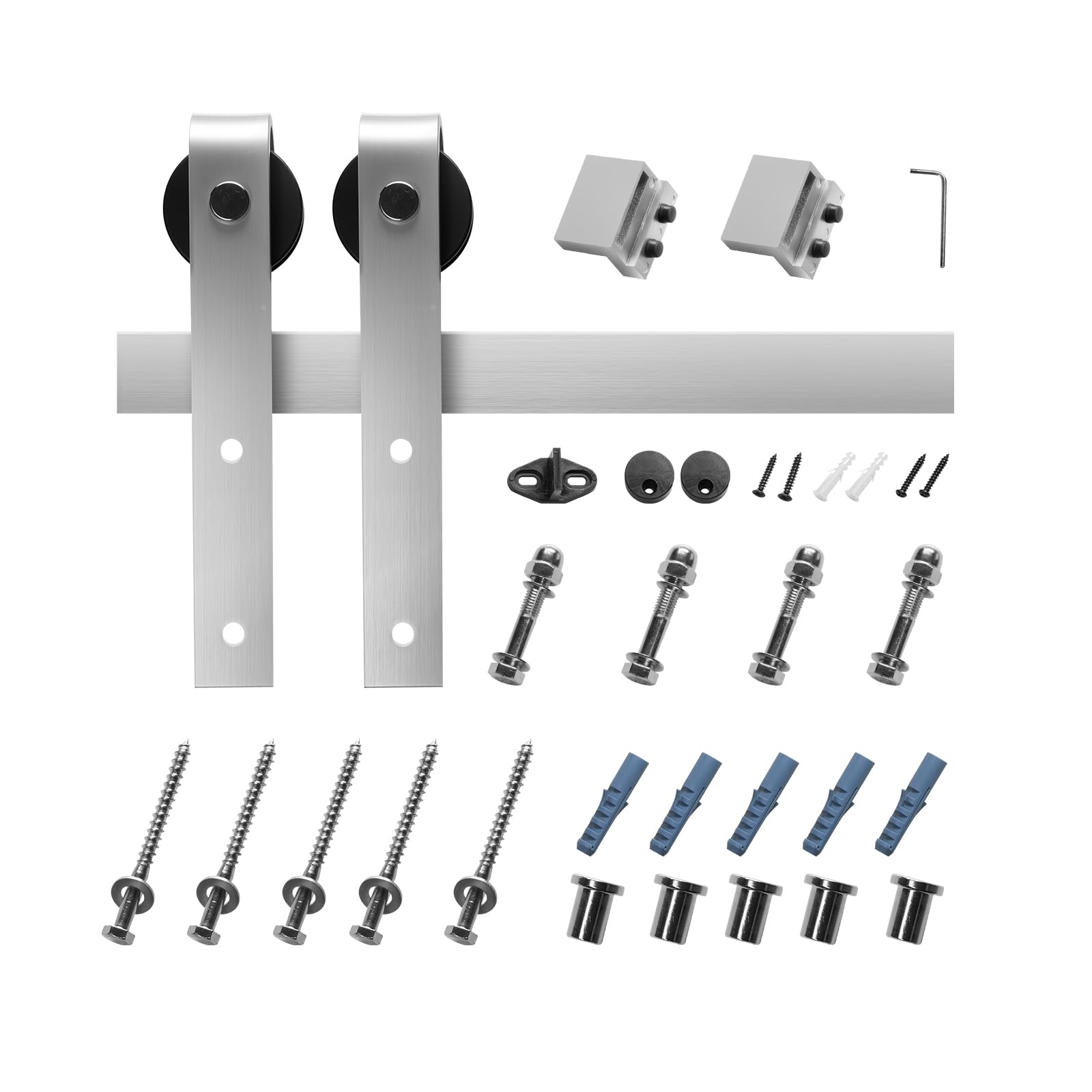 VEVOR Kit Ferramenta per Porta Scorrevole da Fienile 1828 mm, Capacità 150 kg, Compatibile con Larghezza 914 mm e Spessore 34,9-44,45 mm, Binario Resistente Rullo a Forma J, Argento