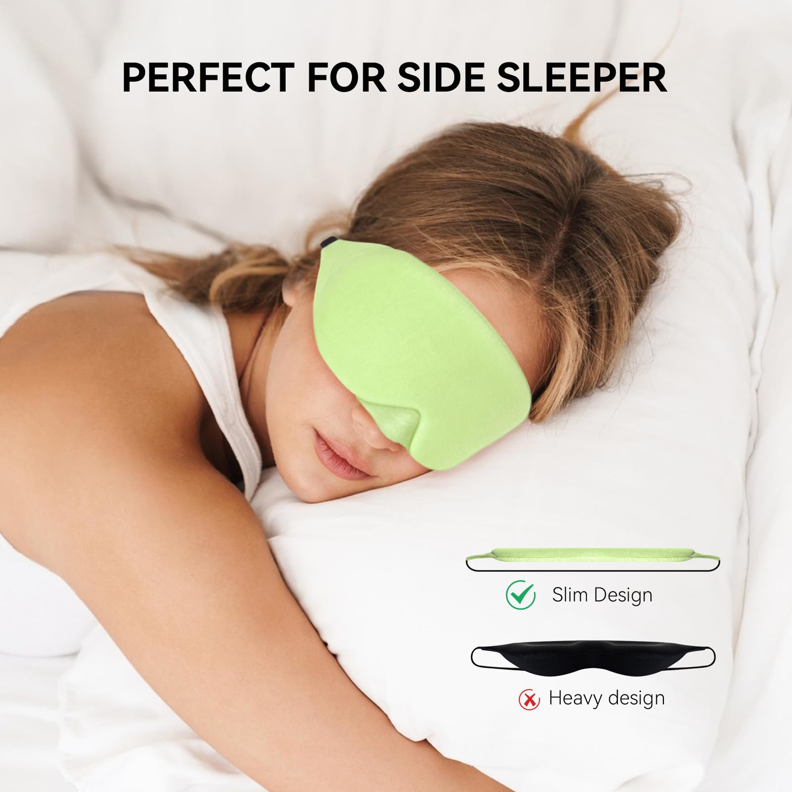 Mavogel Cotton Sleep Mask - 100% Handmade, Light Blocking Sleep Eye Mask with Updated Bending Nose Design, Soft Sleeping Mask for Women Men, for Sleep/Office/Naps, Includes Travel Pouch (Pea Green)
