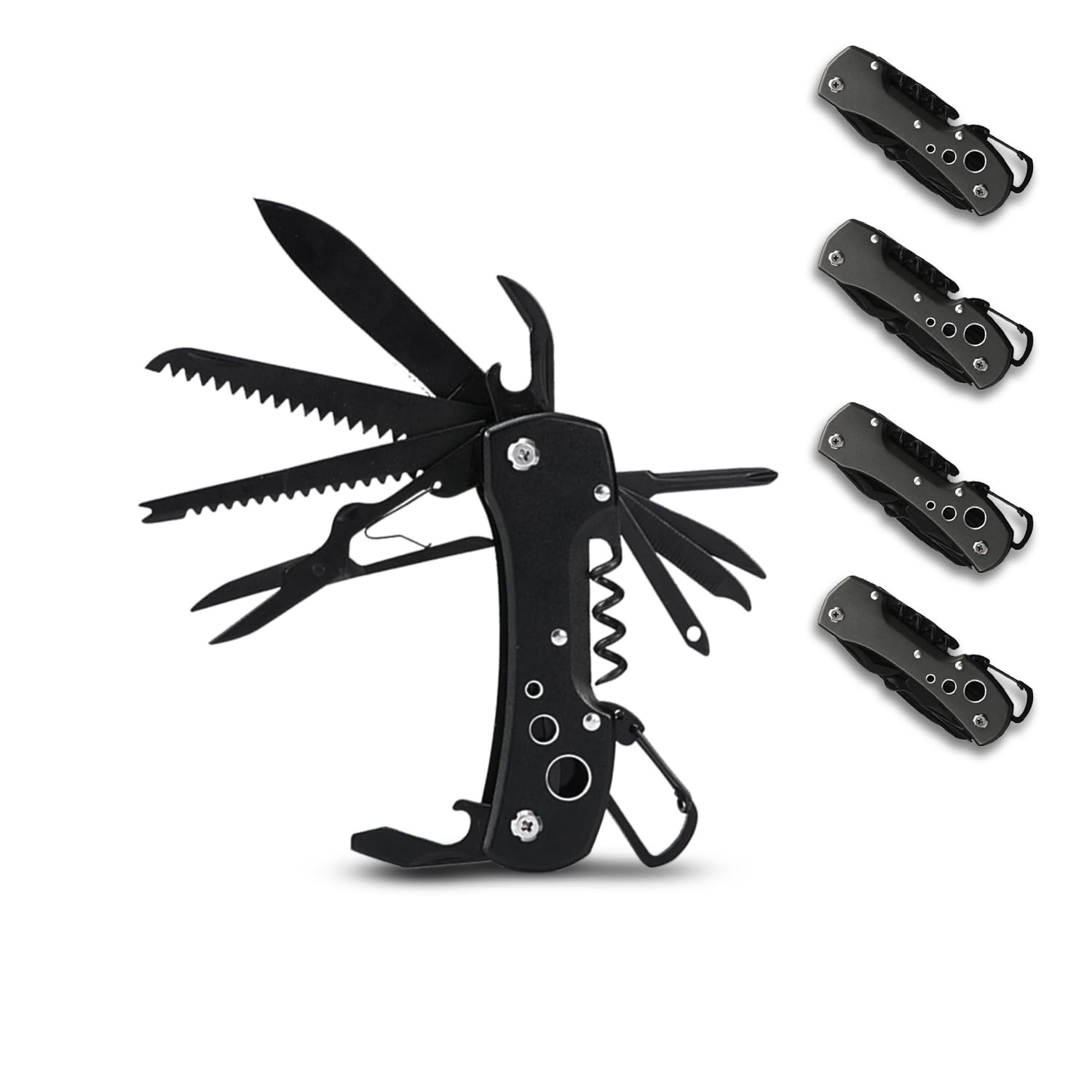 LEVADA PLUSFolding Pocket Stainless Steel Multi-tools – with Hooker, Saw, Screwdriver, Bottle Opener and Scissors - Perfect Tool for Outdoor, Tactical, Camping, DIY, Emergency and Gift (Pack of 4)