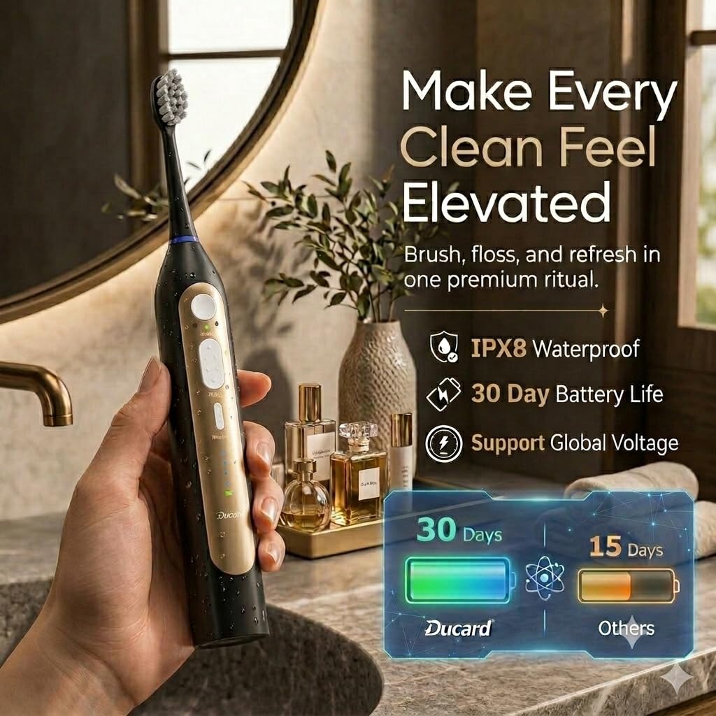 Cepillo de dientes eléctrico con hilo dental de agua, combo de cepillo de dientes mejorado para adultos, 5 velocidades y 3 modos, 30 días/carga para limpieza de dientes y eliminación de placa, dientes