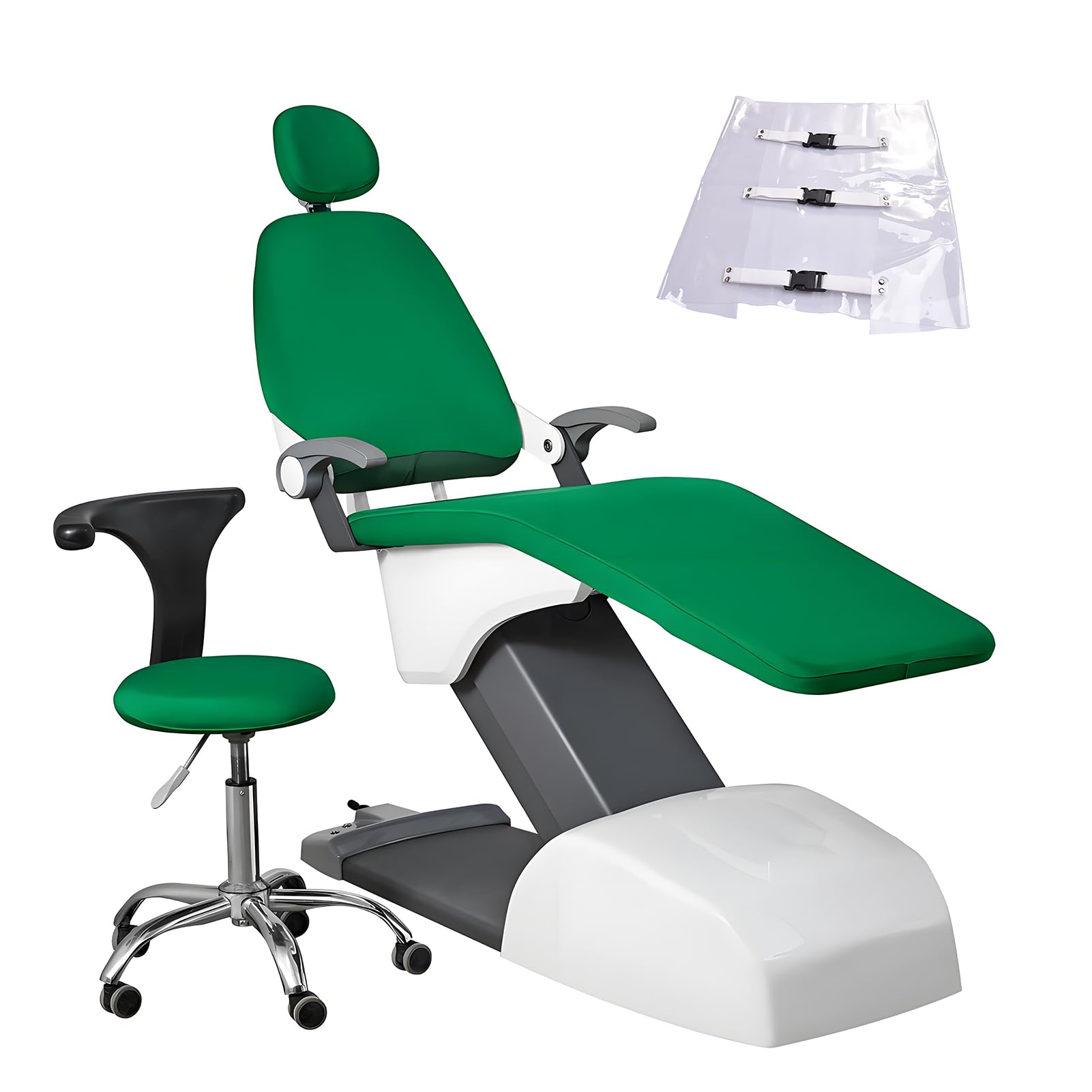Juego de 5 Fundas para sillón Dental, Muy elásticas, Protectoras Completas para Asiento, Lavables, con Fundas Protectoras para reposacabezas y cojín para clínicas.(Dark Green,L)