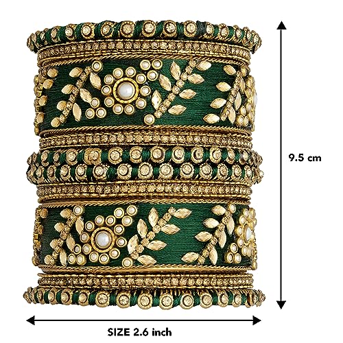 Image of Peora Silk Thread Kundan & Stone Studded Chuda Bangles Set Gift for Women