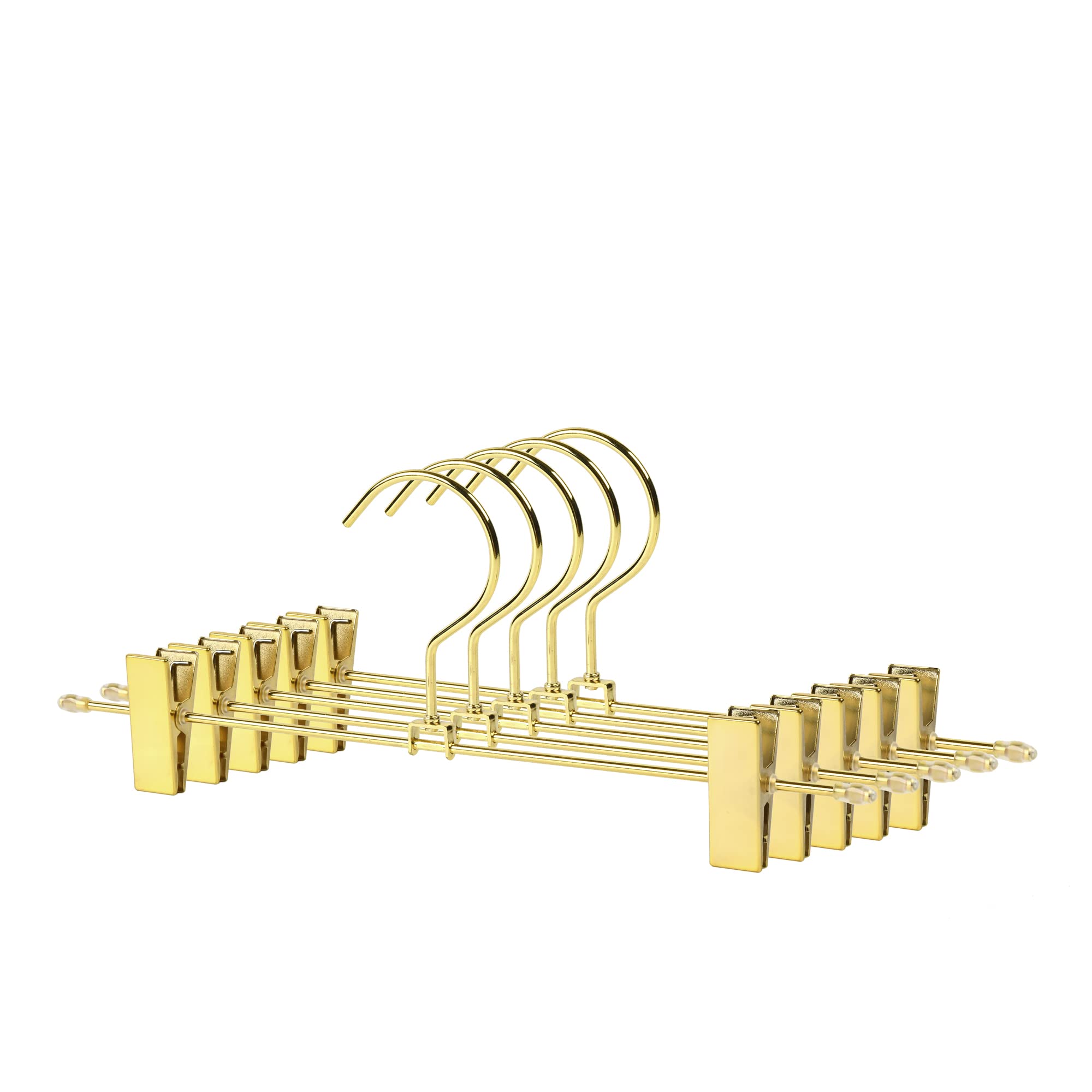 Better to U Stackable Shiny Copper/Gold Metal Pants Hanger, Rose Gold Skirt Trousers Hanger Add-on Hook, Space-Saving Hanger with Non-Slip Adjustable Clips for Jeans Slacks Boutique (20, Gold)