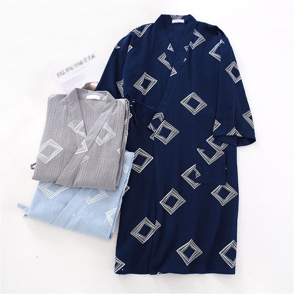 Men's Bathrobes Breathable Thin Cotton Pajamas V-neck Bathrobes Pajamas Geometric Printing Home Bathrobes(XL code)