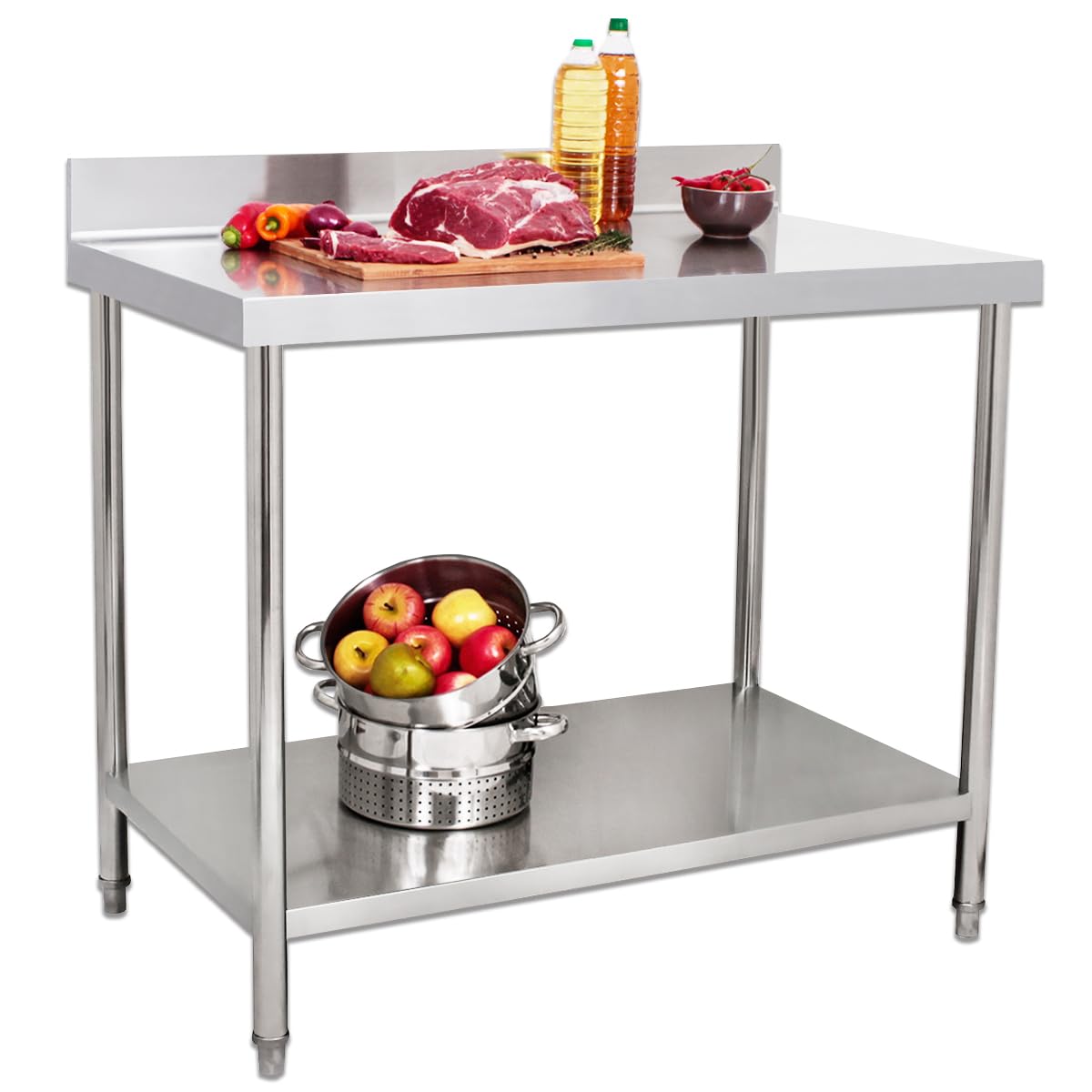 Beeketal 'BA100A' Gastro Edelstahl Arbeitstisch 100 x 60 cm mit Aufkantung, Tisch bis 100 kg belastbar, Profi Gastro Küchentisch mit großer Ablagefläche und justierbaren Füßen