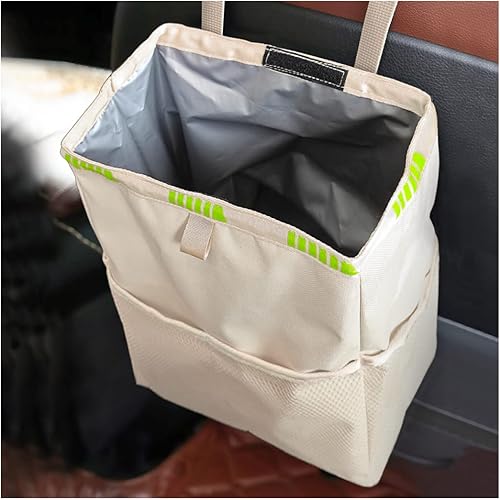 Fekey&JF Bote de basura colgante para automóvil con bolsillos de almacenamiento, bolsa de basura Oxford impermeable a prueba de fugas, organizador