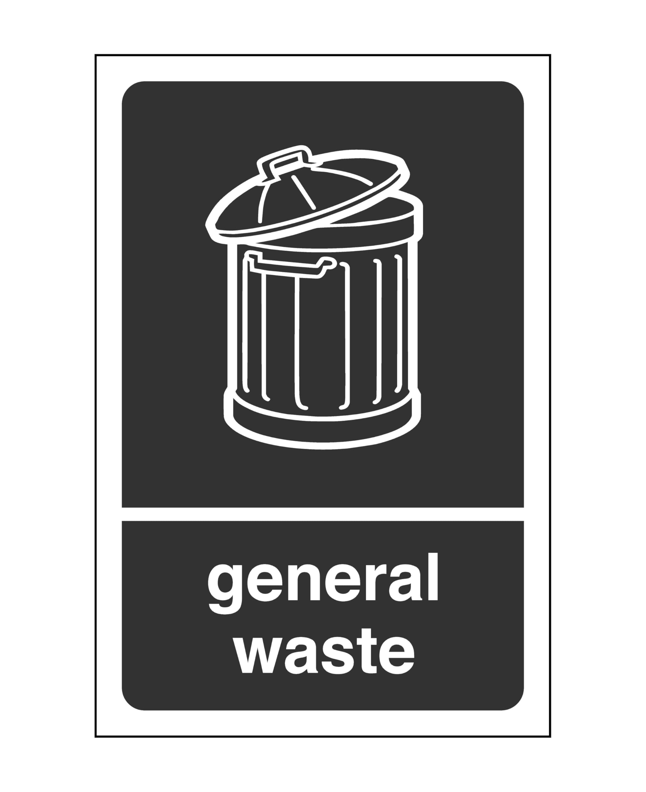 General waste stickers - safety signs(Pack of 100) - 1.2mm Rigid plastic for indoor/outdoor usage (150mm x 100mm) Viewing Distance within 3m.