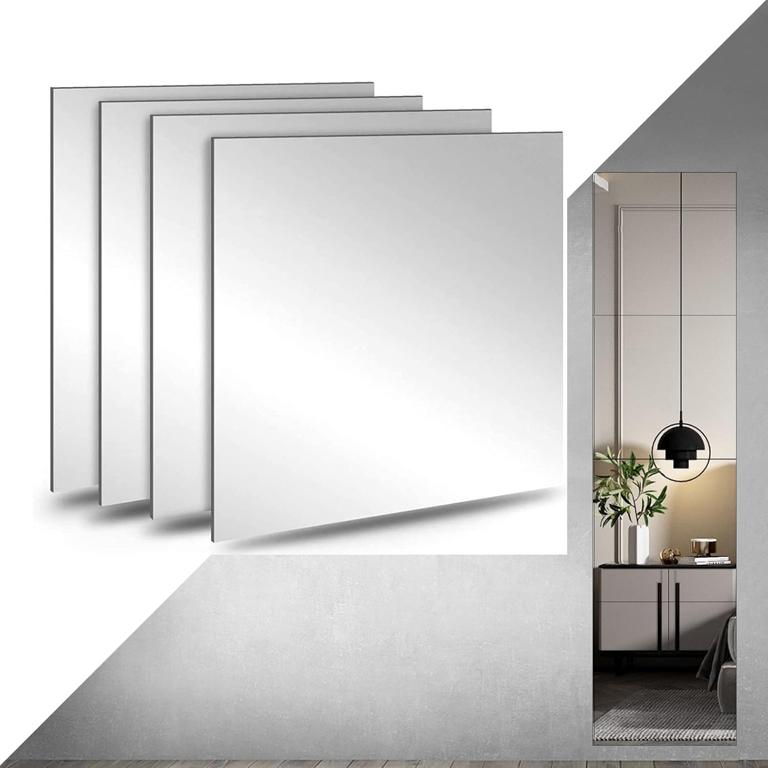 Full Body Mirrors Tiles Wall Mounted,4pcs 12"x12" (30cm) Full Length