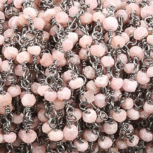 Chaîne opale rose style rosaire et fil noir LKBEADS, l'élégance de l'artisanat d'art