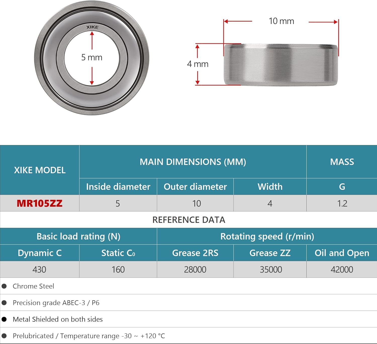 10 Roulements à Billes MR105ZZ 5x10x4mm - Acier Chromé, Pré-lubrifiés | Pour Modélisme, RC
