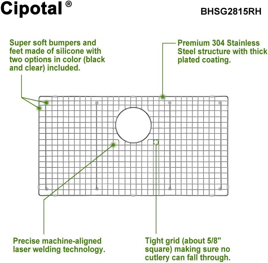 27.6 in. x 14.6 in. Rear Drain Kitchen Sink Protector with Supersoft Silicone Feet in 304 Grade Stainless Steel