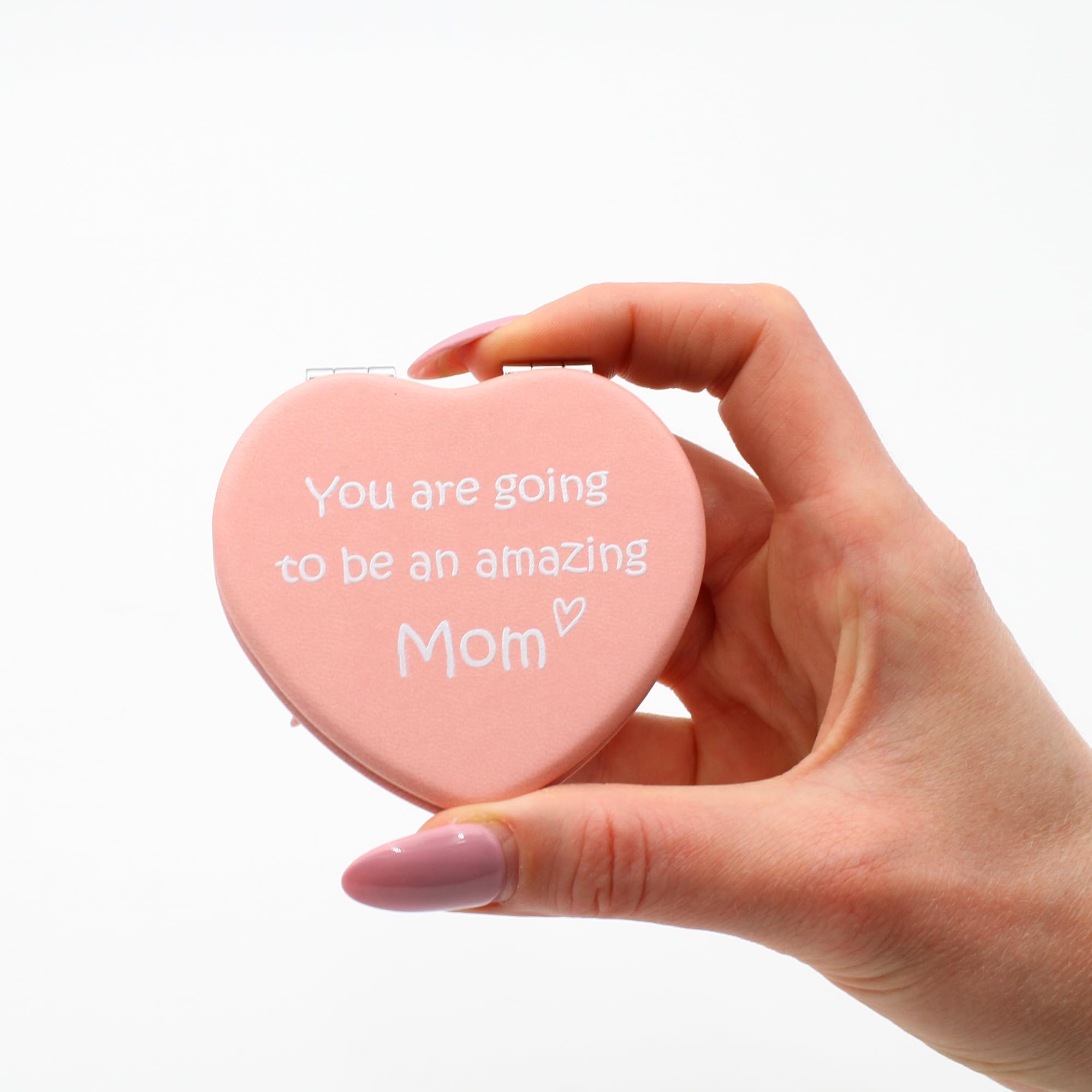 CustomDesign.Shop Specchietto Compatto Cuore Personalizzato Mirror | Specchio Trucco da Borsa con Testo | Regalo Personalizzato per Donna, Mamma, Damigella, Compleanno & Natale – Rosa