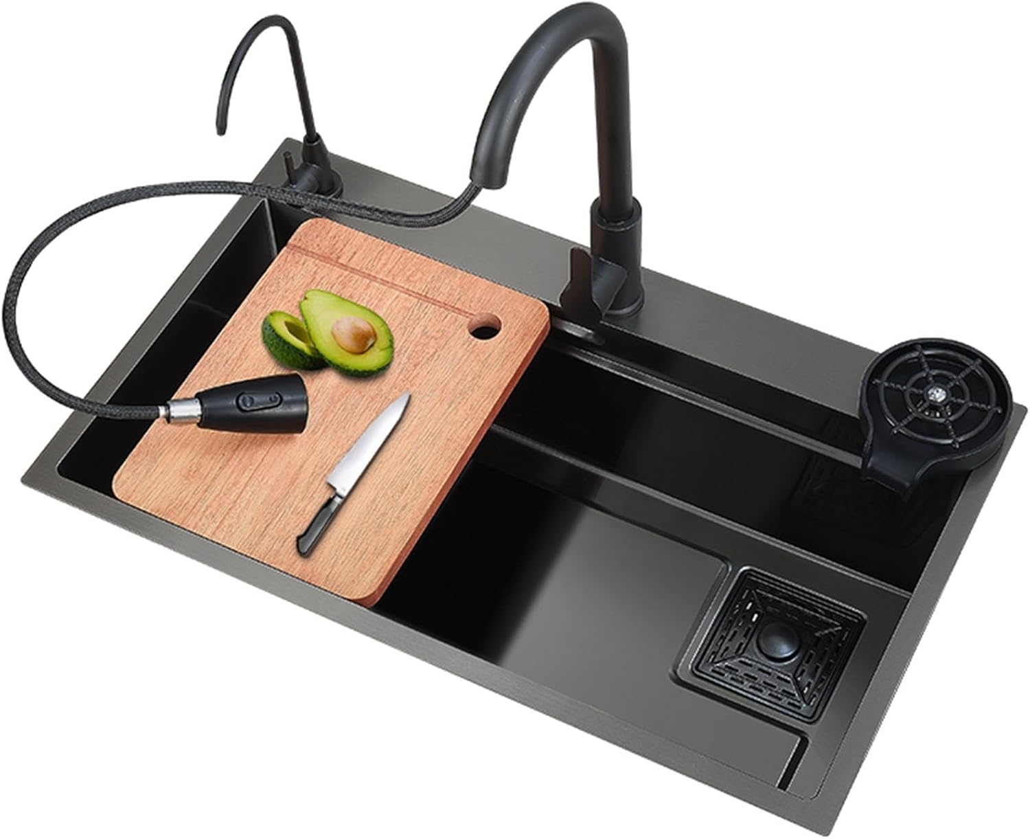 Kitchen Waterfall Black Sinks Composite Single Bowl 304 Stainless Steel