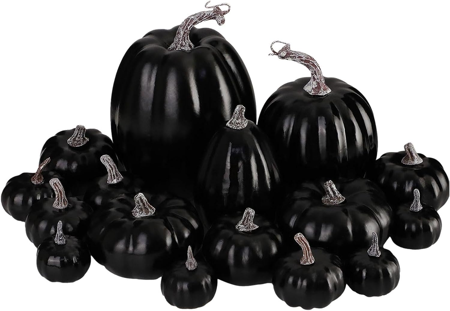 Lindagary 16pcs Harvest Pumpkins Artificial Pumpkins Model Foam Pumpkins Ornament Decorative Crafts Pumpkins for Halloween Thanksgiving Home Party Table Decor - Black