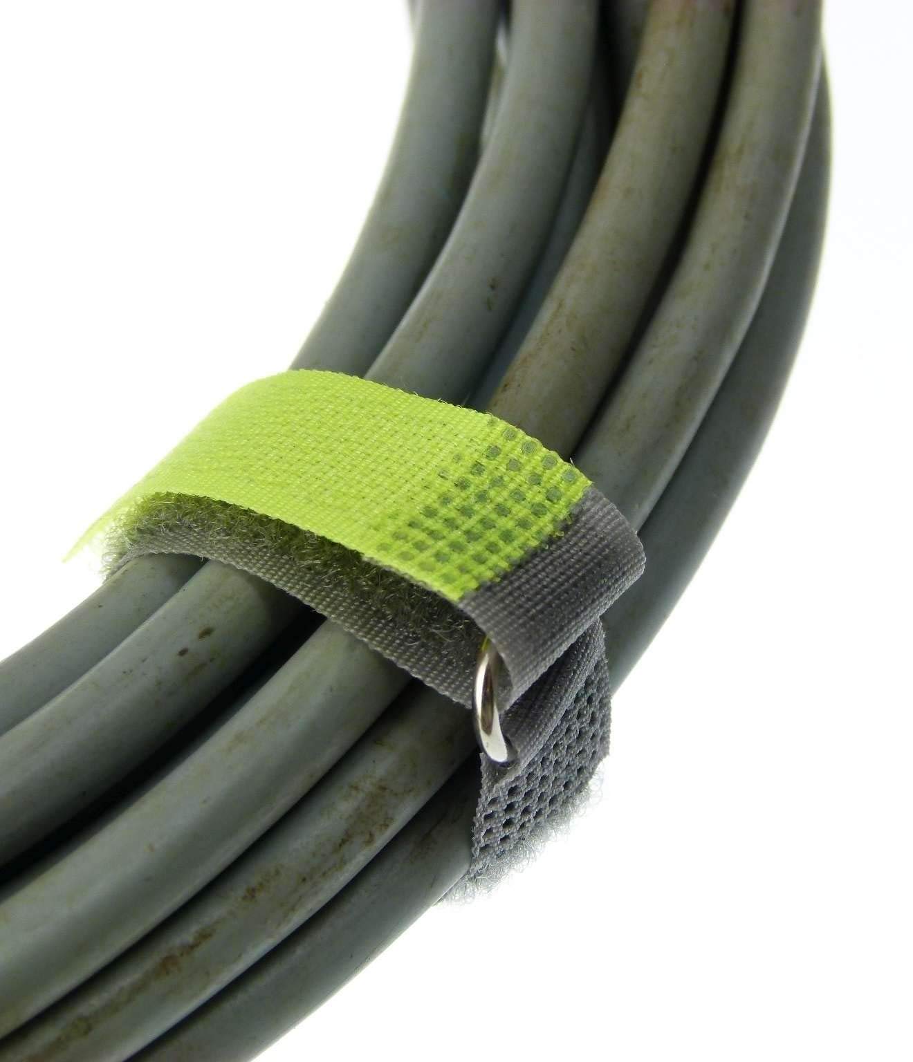 10x Klett-Kabelbinder 16 Cm, Neon-Gelb Mit Metallöse – Wiederverwendbar, 16 Mm Breit