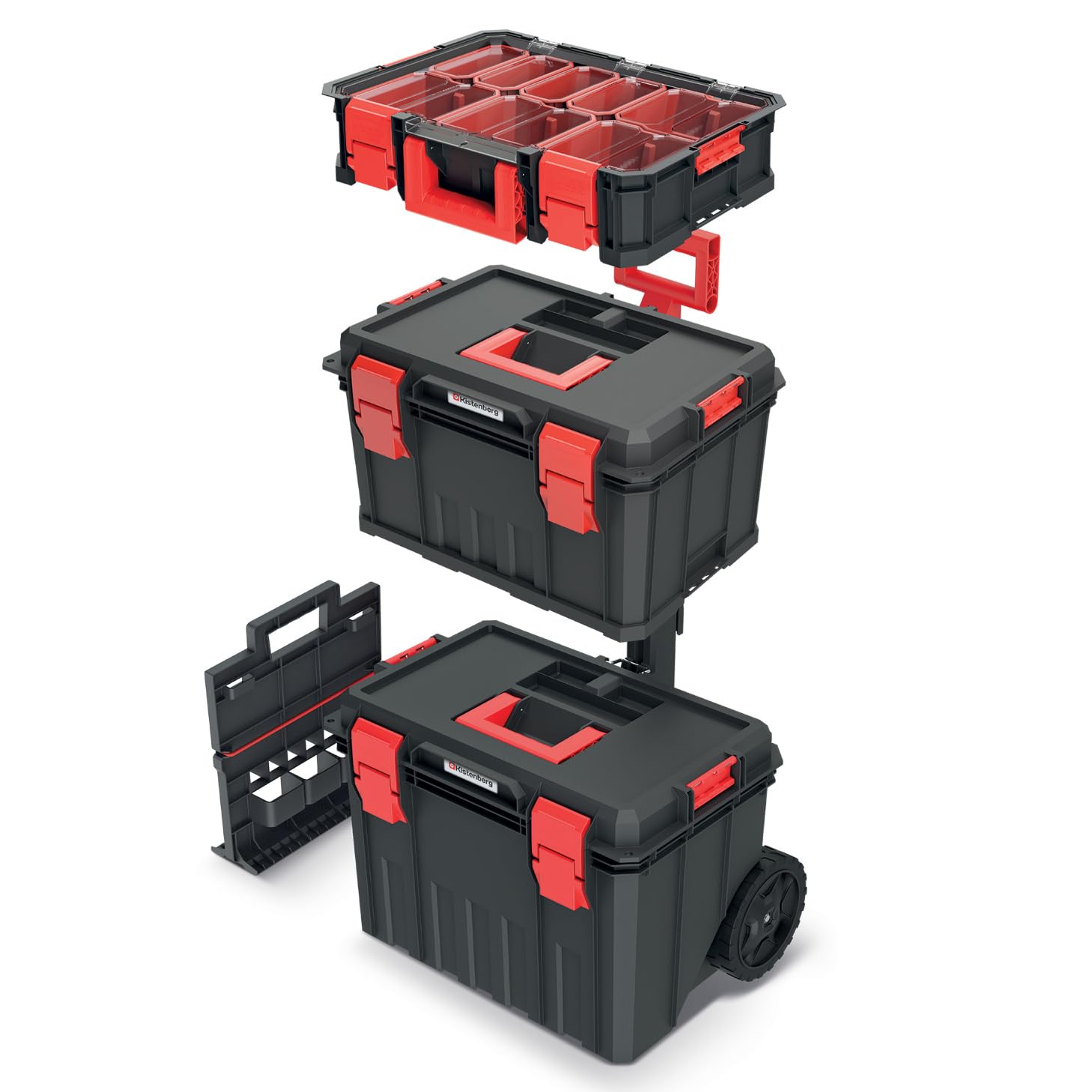 B2c Black Modular Storage Tool Box On Wheels Large Mobile Tray Compartment Stackable Lockable Portable Workshop Garage Equipment Organizer (Tool Box Set)