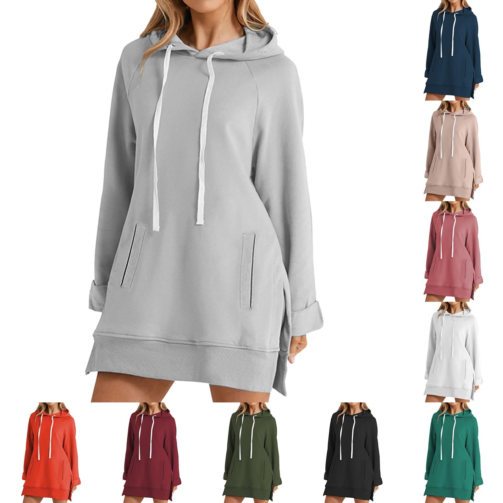 Women's Oversized Hoodie Long Sleeves Hooded Sweatshirt Split Hem Plain Pullover Tops Cosy Warm Baggy Hoodies Fall Sweatshirts Dress Casual Loungewear