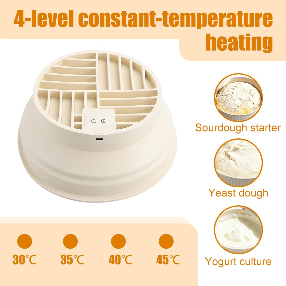 Panier à Pain Chauffant en Silicone, Panier de Fermentation Électrique Thermostatique, Bol de Fermentation Pliable pour le Levain, Idéal pour les Cuisines d'hiver, la Cuisson du Yaourt et des Pizzas