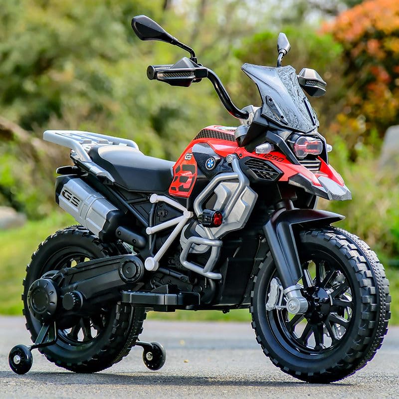 Image of DL-777 12V Battery-Powered Ride-On Motorcycle for Kids | Electric Bike with Twist Throttle, Lights & Sounds, Rear Suspension, Side Wheels | for Boys & Girls (2-6 Years) (Red)
