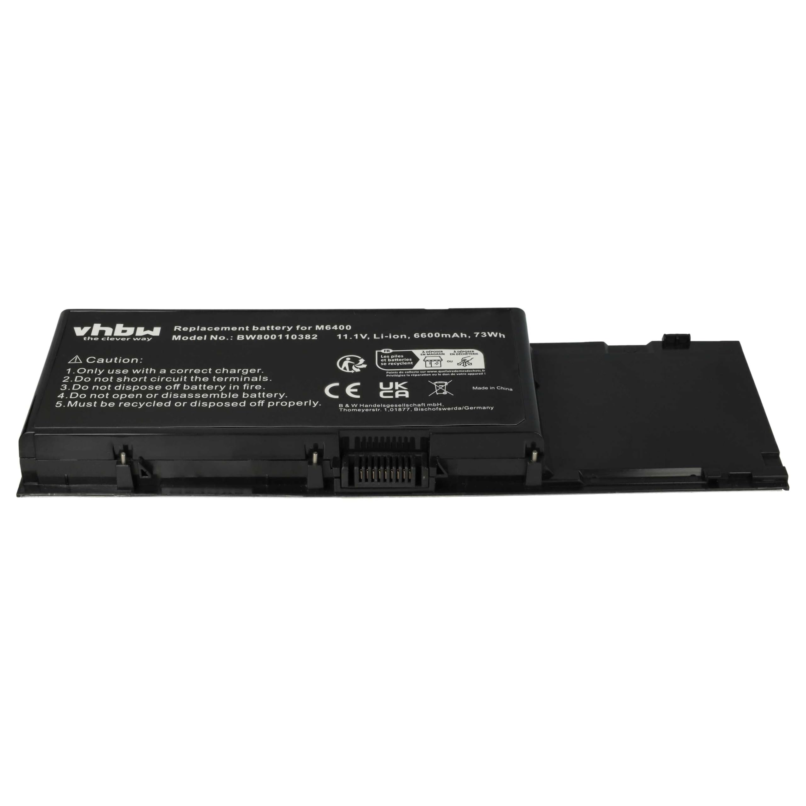 vhbw batteria compatibile con Dell Precision M2400, M4400, M6500, M6400 notebook (6600mAh, 11,1V, Li-Ion)