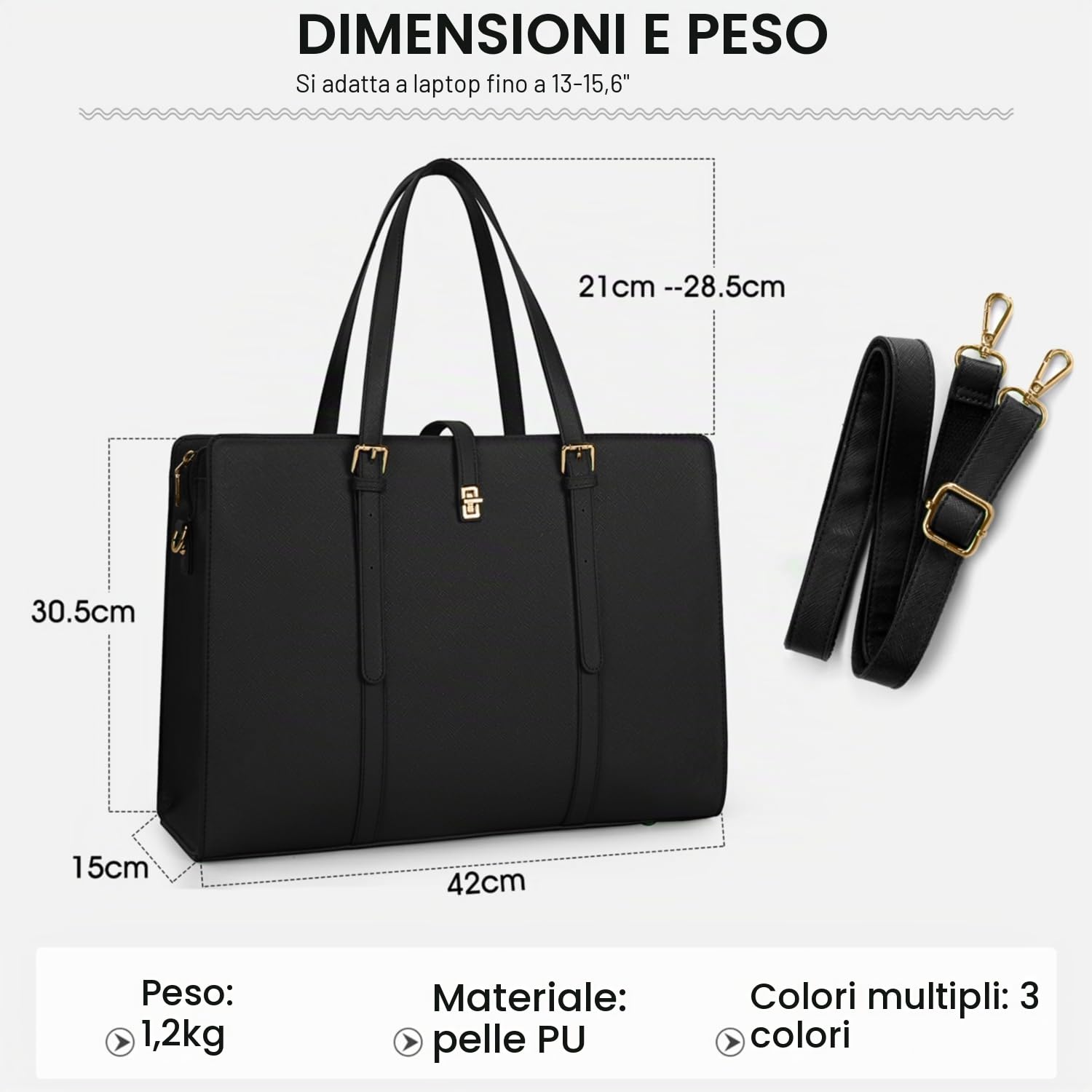 IGOLUMON Grande Borsa Lavoro Donna Porta PC 15.6 Pollici per PC Computer Impermeabile Università Scuola Tote a Tracolla Shopper in Pelle PU per Business Nero