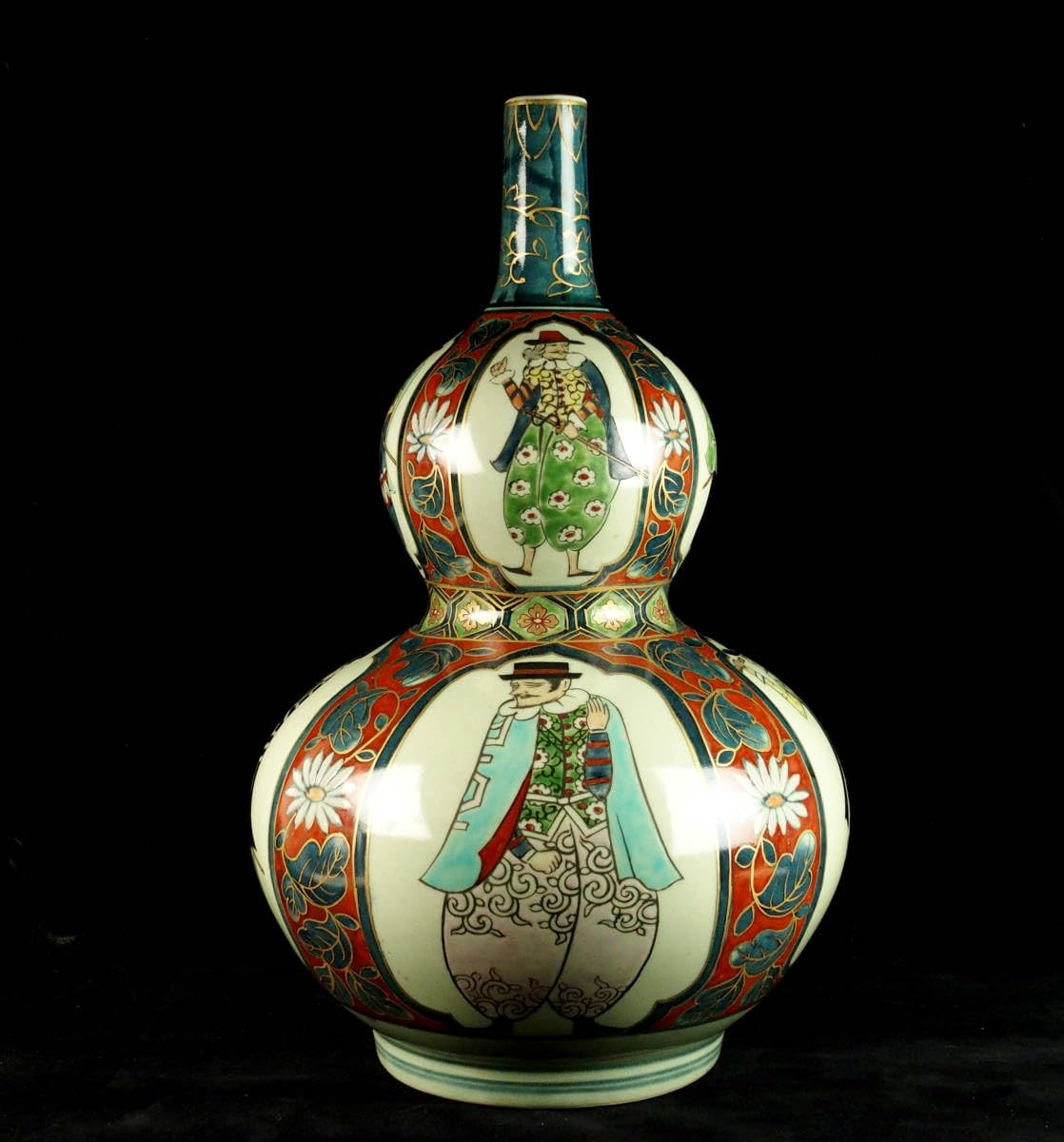 ★　名品【 錦南蛮図瓢形瓶 円左エ門 作 】染錦 金彩　金襴手 南蛮人図瓢形壷★ ☆名品【 錦南蛮図瓢形瓶 円左エ門 作 】染錦 金彩金襴手 南蛮人図瓢形壷☆