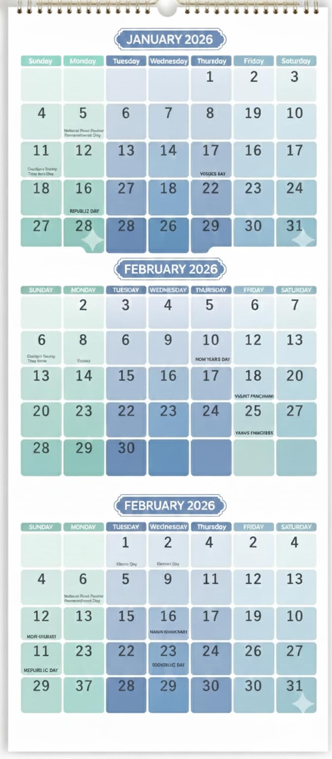 Thinkcrafts 2026 Wall Calendar, 3 Months 12 x 28 Inches, Quarterly Planning Calendar with Holiday Markings, Color-Coded Days 4 page-picture-16