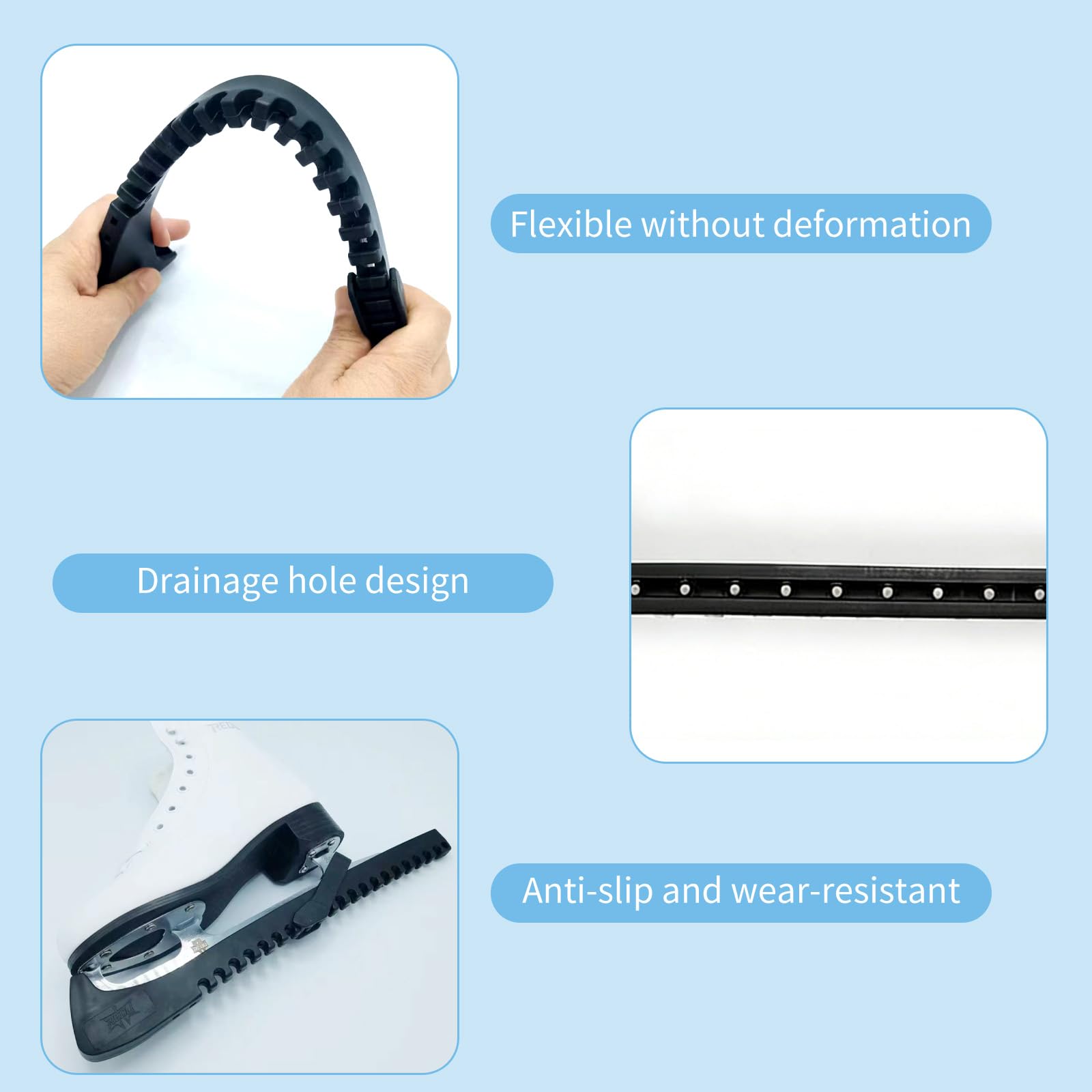 2 Paia di Coprilama per Pattini da Ghiaccio Regolabili – con Fori di Drenaggio Antiruggine, Universali per Hockey e Pattinaggio Artistico, Adulti e Bambini