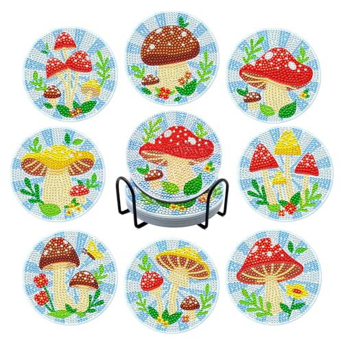 Image of ZTOTZ Diamond Art Coasters Kit with Holders, Mushroom Diamond Painting Coaster Kit for Drinks,DIY 5D Diamonds Dot Coasters Art Supplies for Gift Table Decor(Mushroom,Flowers)