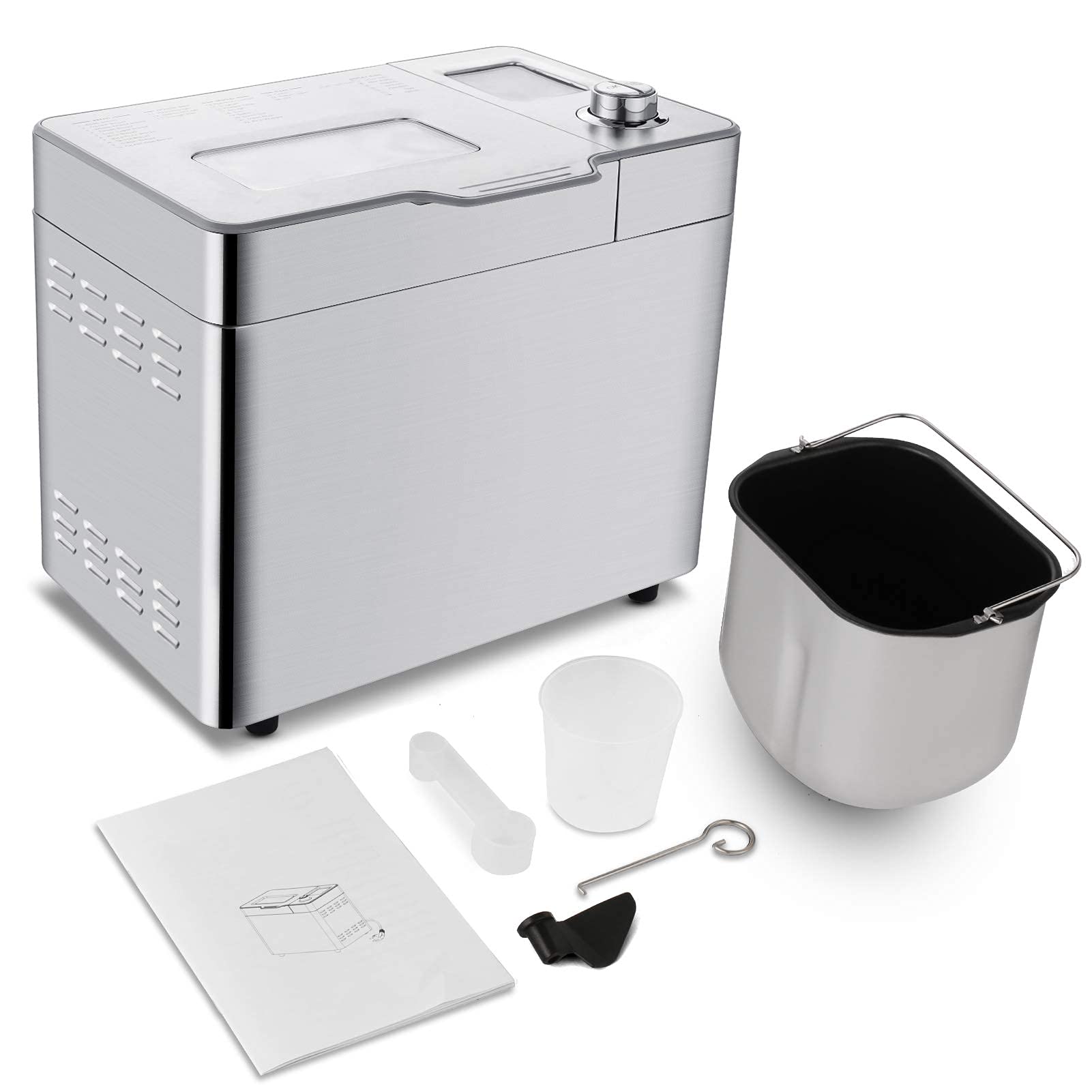 MEYKEY Brotbackautomat mit bis zu 900 g Kapazität, intelligente und automatische Programme, 3 Brotgrößen, 550 W, 36 x 22 x 30 cm, Silber