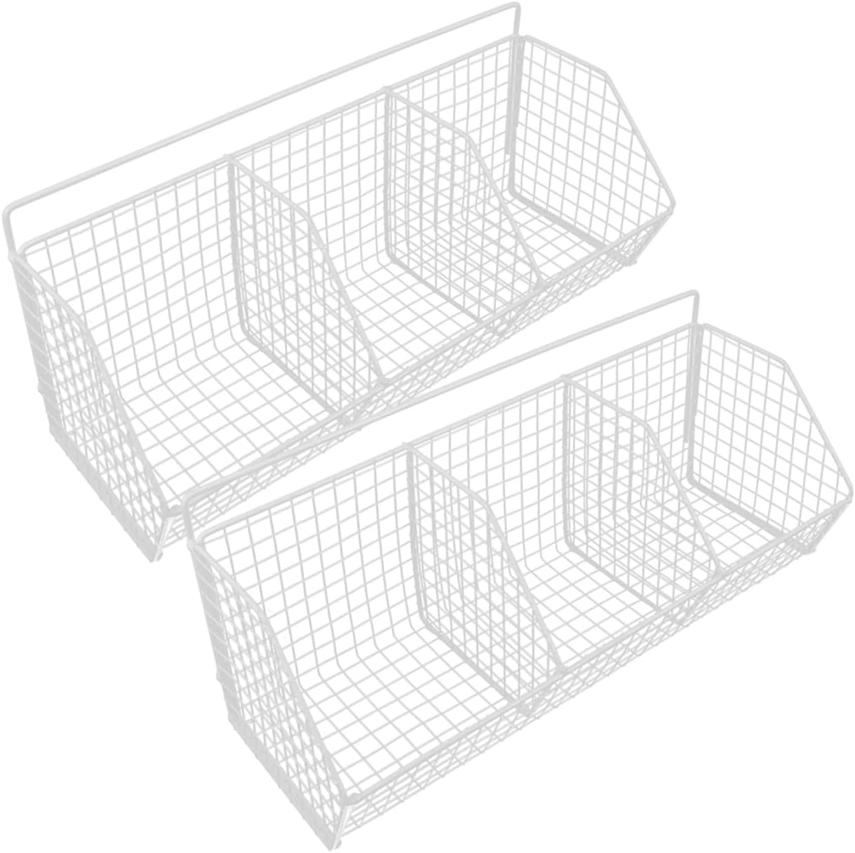 Kichvoe 2pcs Wall Hanging Kitchen Storage Baskets White Mesh Organizer Space Saving Kitchen Holder for Condiments and Fresh Ingredient Air Circulation